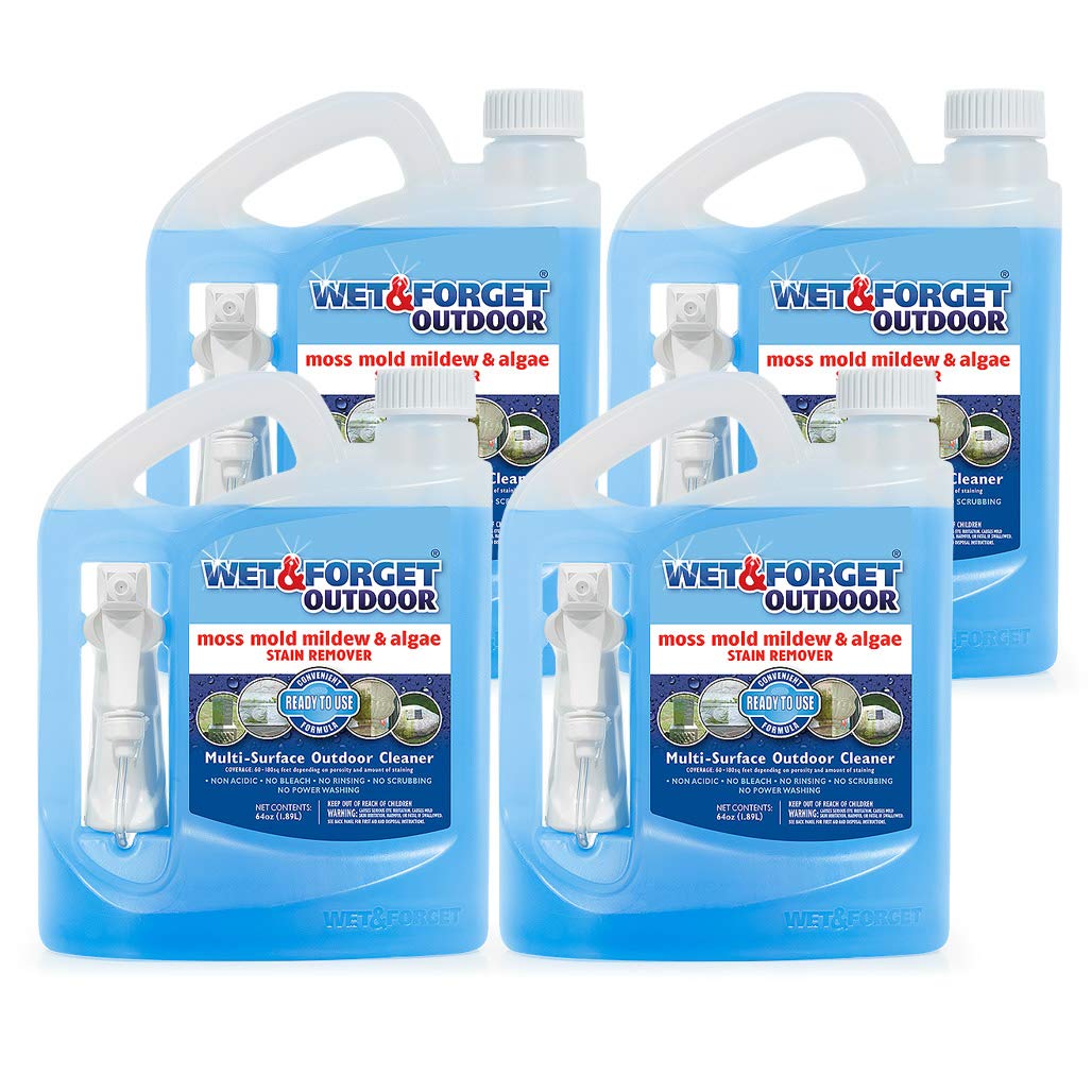 Wet & Forget Outdoor Multi-Surface Cleaner - Moss, Mold, Mildew & Algae Stain Remover | Ready-to-Use 64oz (4-Pack) | Perfect for Driveways, Patios, Roofs & Fences