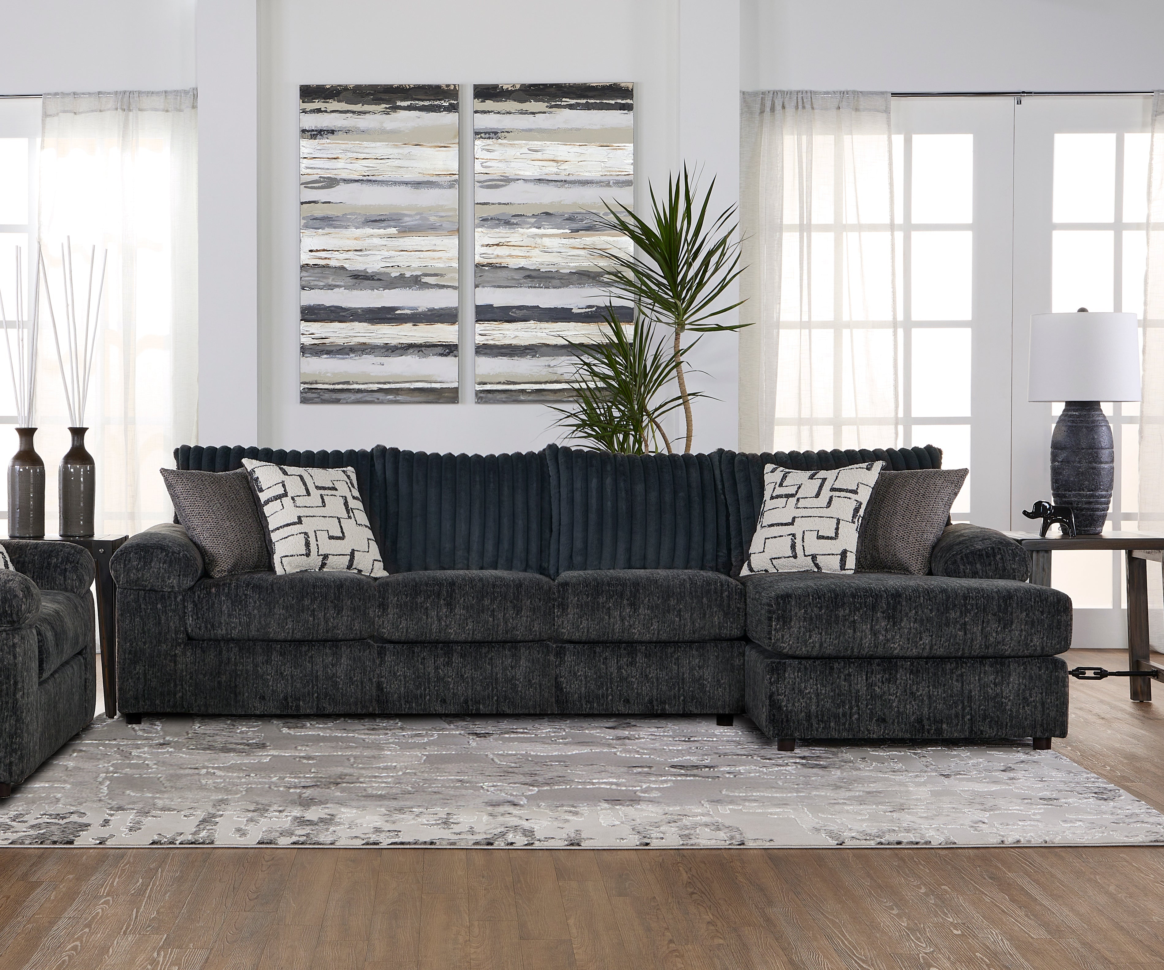 Roundhill Furniture Nason Wide Wale Corduroy Sectional Sofa Chaise - Modern L-Shaped Couch with Chaise Lounge for Living Room, Family Room & Home Theater Comfort