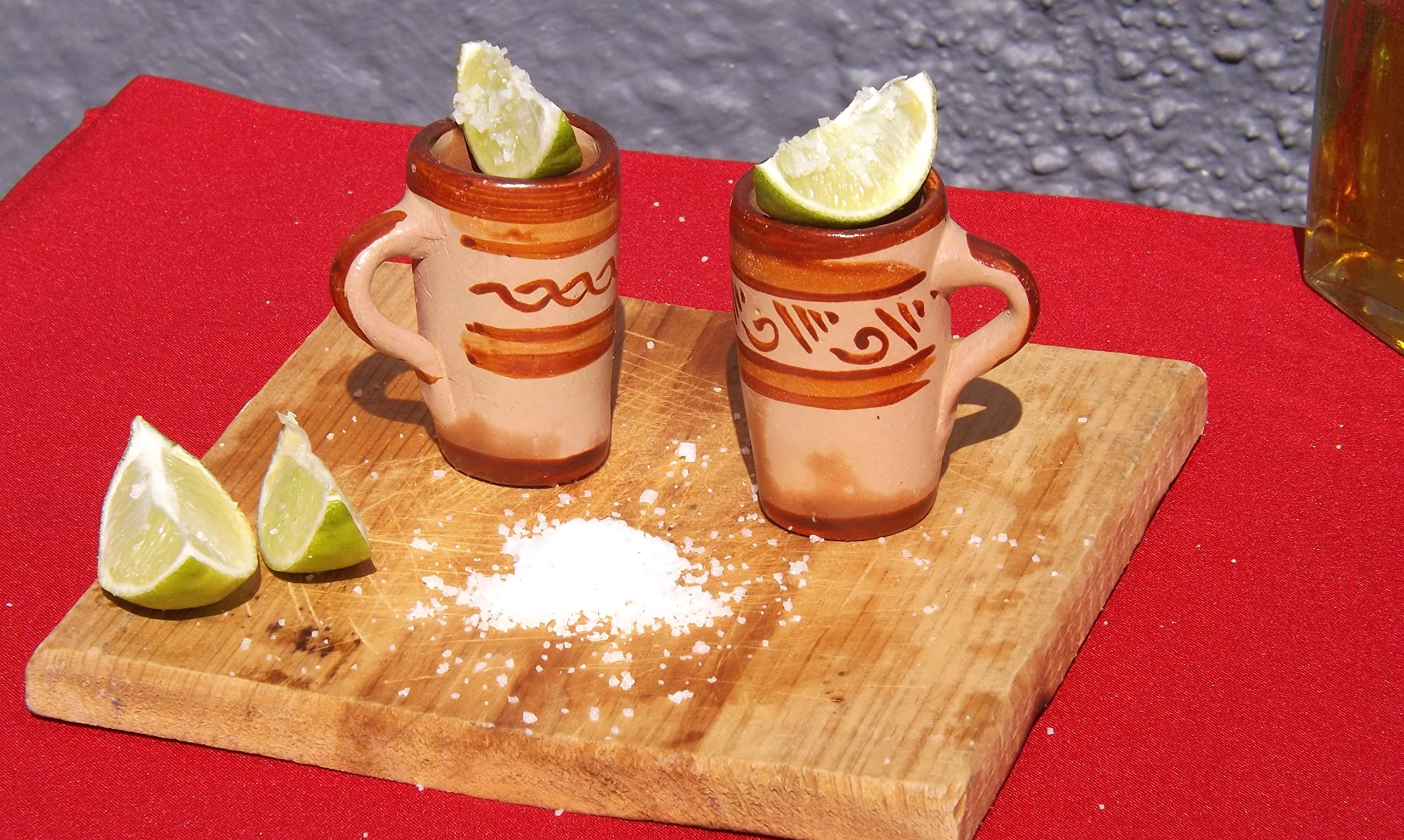 Premium Tequila Shot Glasses Set of 4 - Authentic Mexican Terracotta Clay Cups (2oz) - Handcrafted Barro Canelo with Handle - Perfect for Cinco de Mayo, Margarita Parties & Mexican-Themed Events
