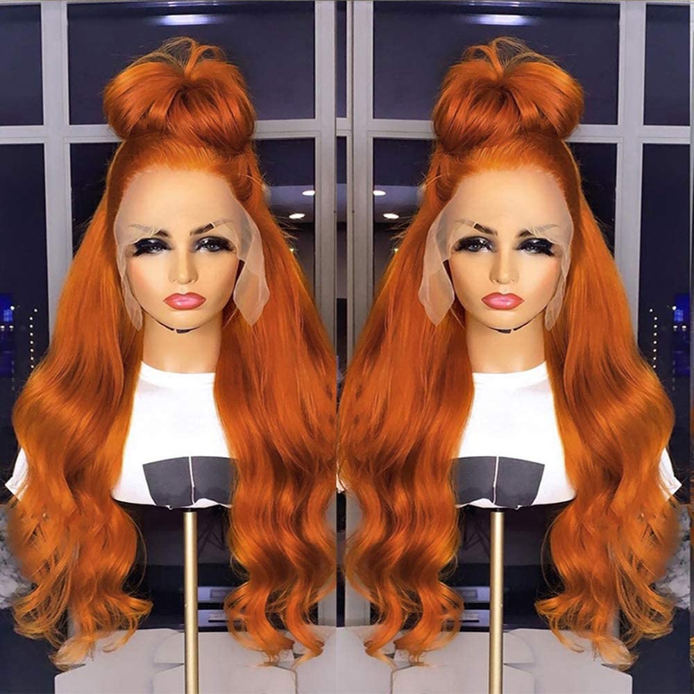 Brazilian Raw Virgin Human Hair Wig 18 Inch Ginger Orange Body Wave Lace Front Wig with Pre Plucked Baby Hairs for Women - Natural Look for Daily Wear, Cosplay & Special Occasions