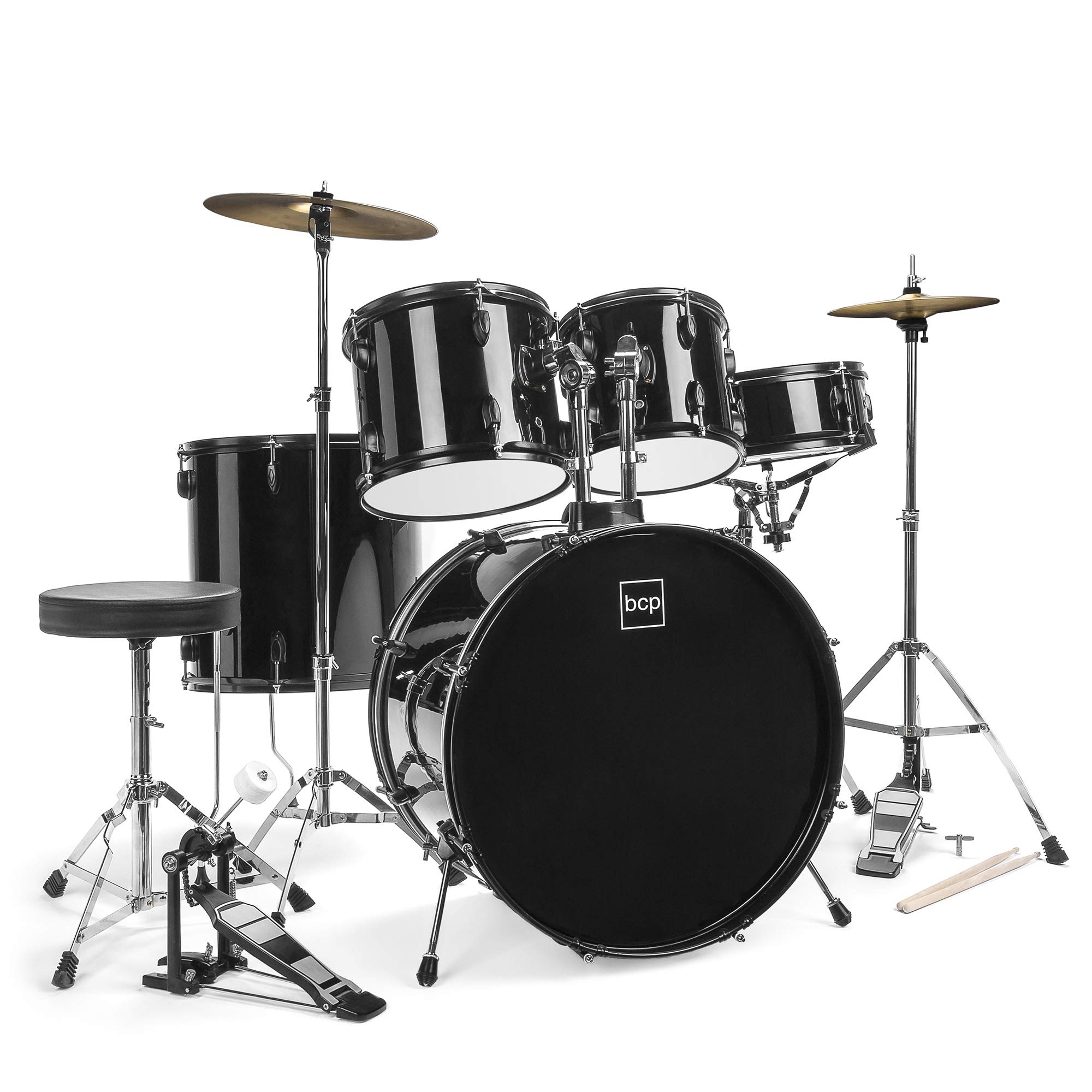 Best Choice Products 5-Piece Full Size Complete Adult Drum Set with Cymbal Stands, Stool, Drum Pedal & Sticks - Professional Black Floor Tom Drum Kit for Home Studio, Live Performances & Music Practice