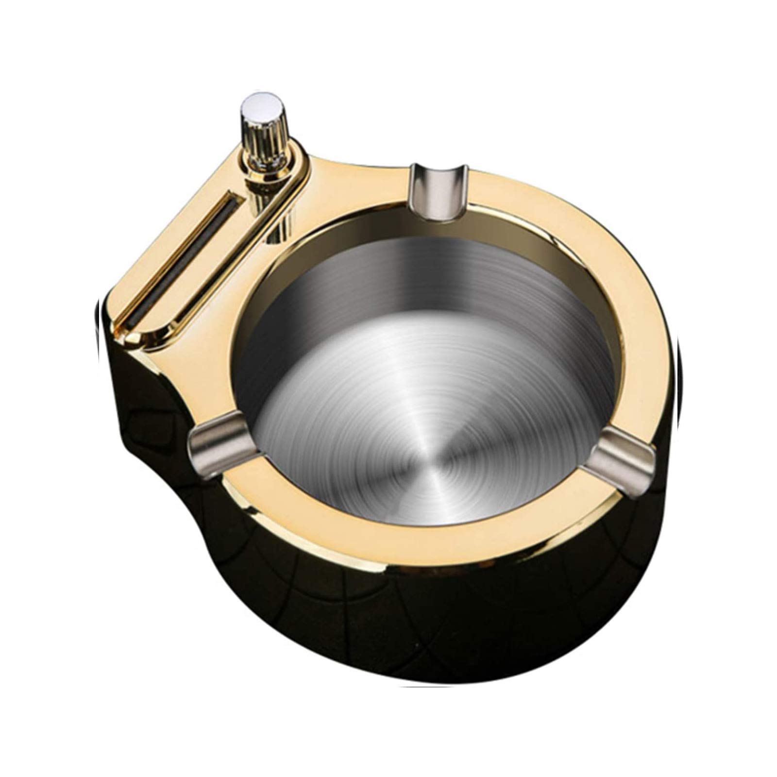 LWJDM 2-in-1 Stainless Steel Ashtray with Built-in Lighter - Portable for Home, Car & Outdoor Use