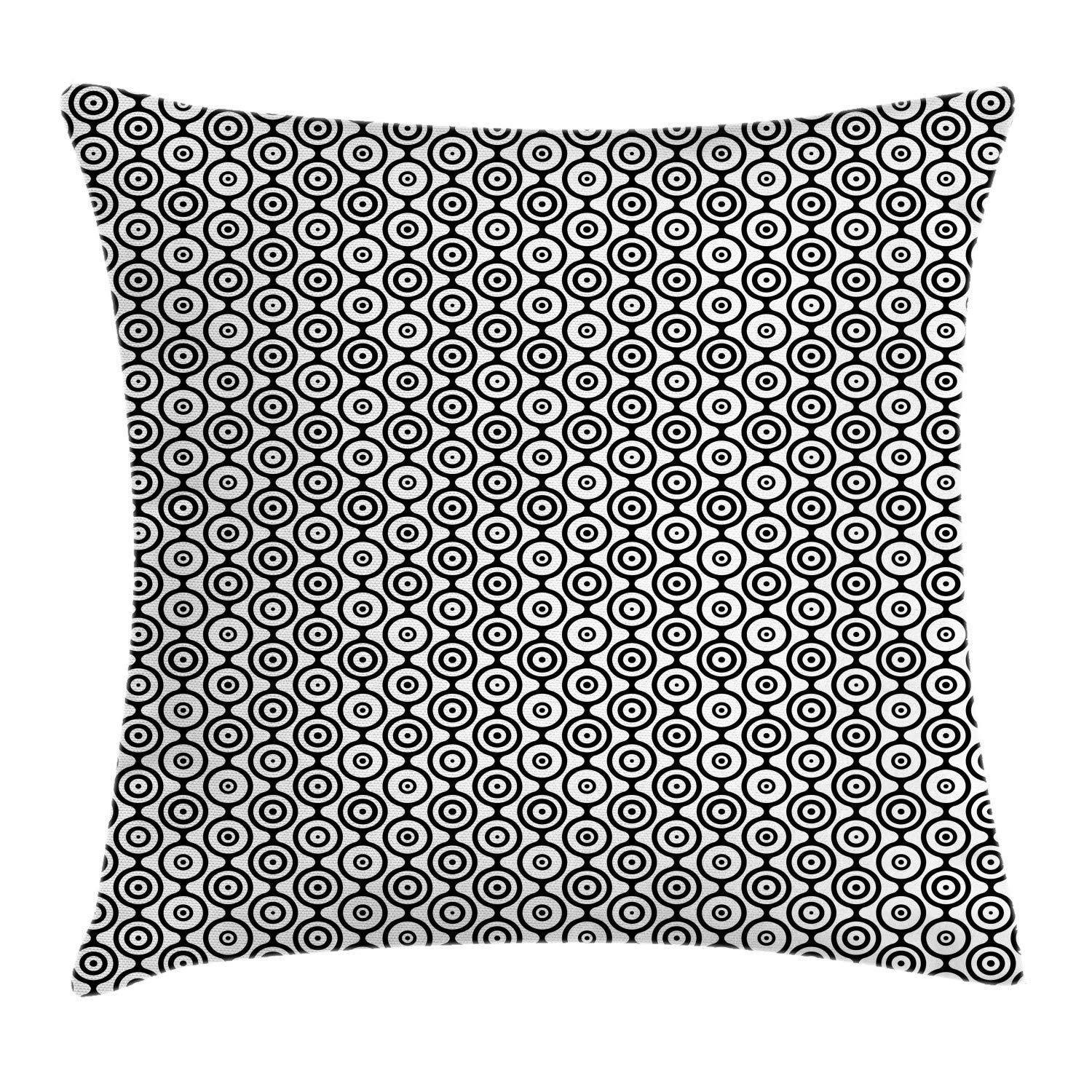 Ambesonne Abstract Art Throw Pillow Cover 20x20 Inches - Spiral Geometric Circles with Inner Dots & Ring Stripes - Decorative Square Accent Cushion Case in Charcoal Grey & White - Perfect for Living Room Sofa, Bedroom Decor & Modern Home Styling