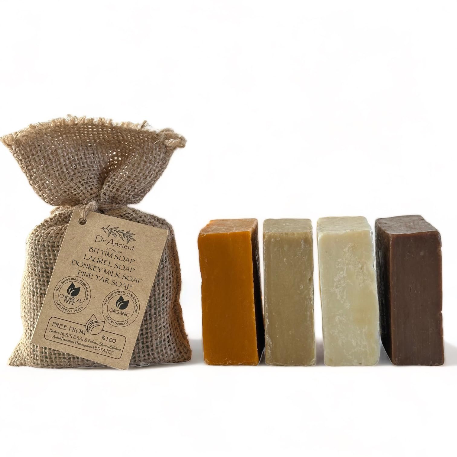 Organic Natural Handmade Donkey Milk Soap, Pine Tar Soap, Aleppo Soap & Bittim Soap - Traditional Antique Soap Collection - Chemical-Free for Sensitive Skin & Daily Cleansing - Perfect for Face, Body & Hand Care