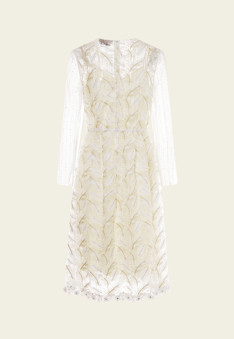 Elegant Embroidery Feather Lurex Mesh Party Dress for Women - Perfect for Evening Events, Weddings & Special Occasions