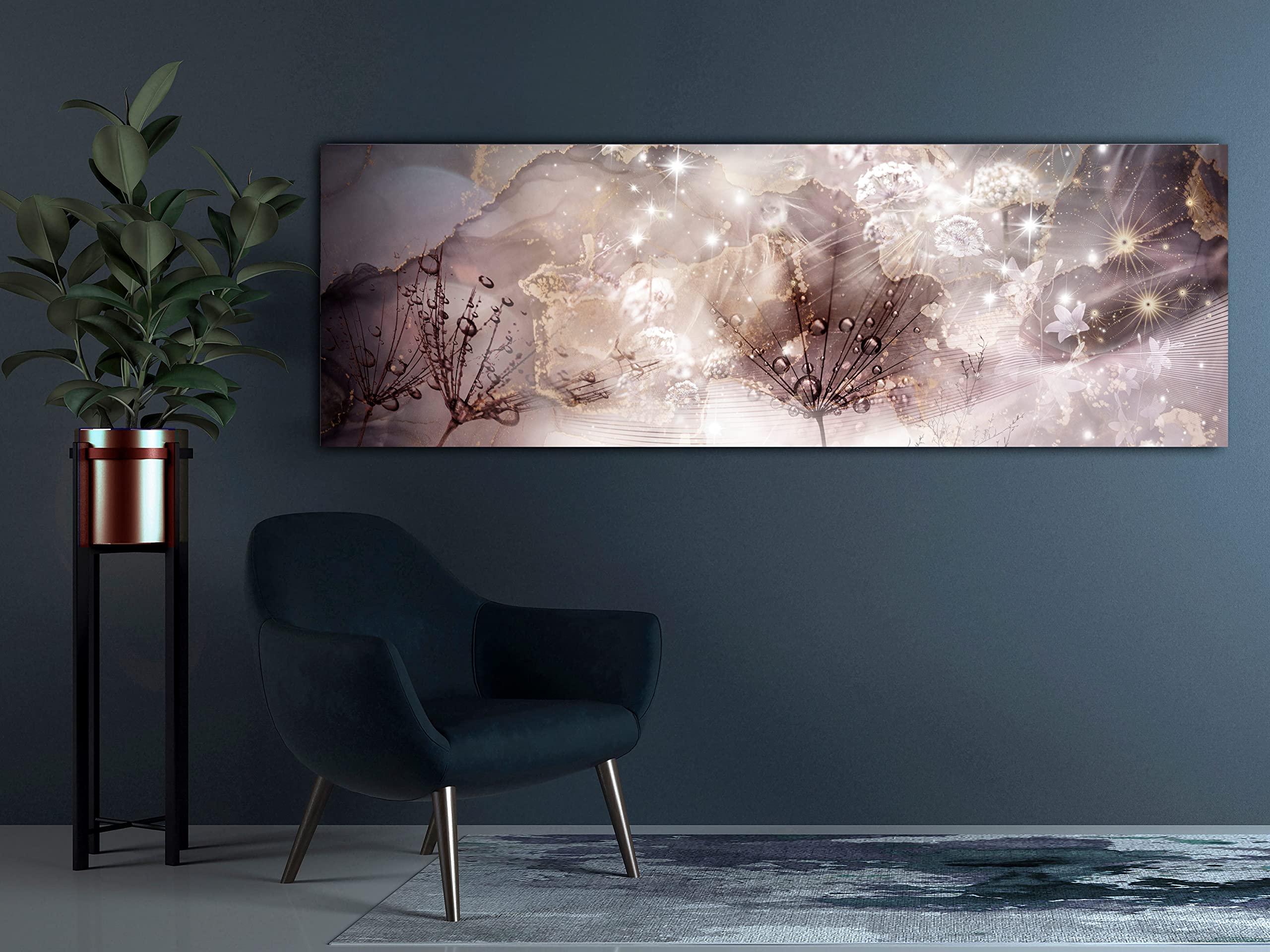 Artgeist Textured Canvas Wall Art - Dandelion Abstract Painting 47x16 Inches, Framed Modern Floral Print for Home & Office Decor | Nature-Inspired Living Room & Bedroom Wall Decor