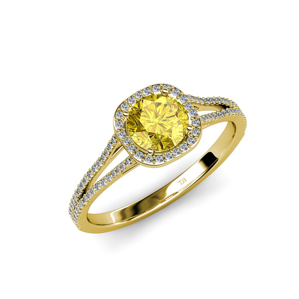 14K Yellow Gold Yellow Sapphire & Diamond Halo Ring (1.20ctw) for Engagement
