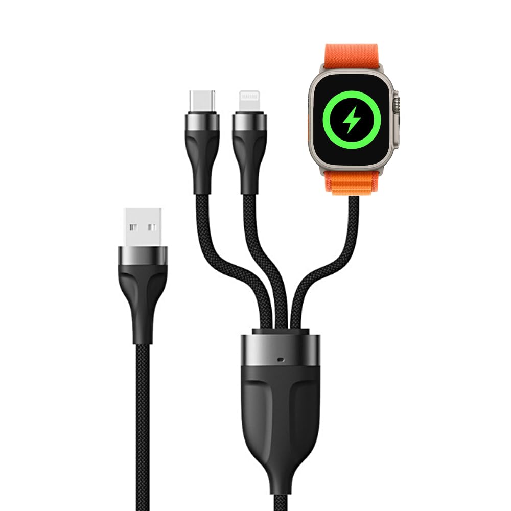 3-in-1 Magnetic Fast Charging Cable for iPhone 15/14/13/12 Series, Apple Watch & Type-C Devices - Portable USB Charger for Home, Office & Travel