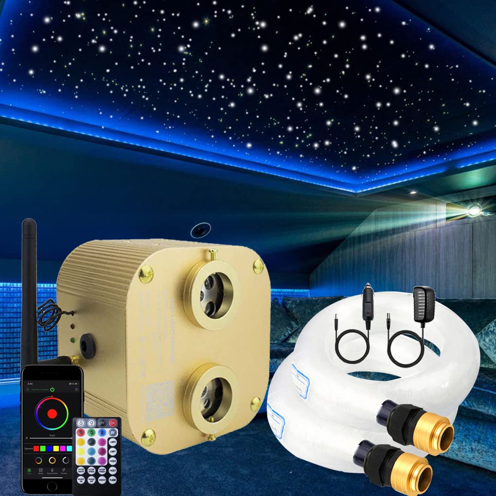 AZIMOM 2022 Upgraded Bluetooth 20W Twinkle Fiber Optic Star Ceiling Light Kit - 860pcs*13.1ft RGBW Fiber Strands with Dual Port, Music Sync & APP Control - Perfect for Home, Bedroom, Car and Party Decorations