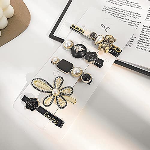 QURAX 5Pcs Black Hair Clips with Elegant Pearl - Women's Hair Accessories for Styling, Retro Bear Hair Pins for Girls - Perfect for Weddings, Parties & Everyday Use