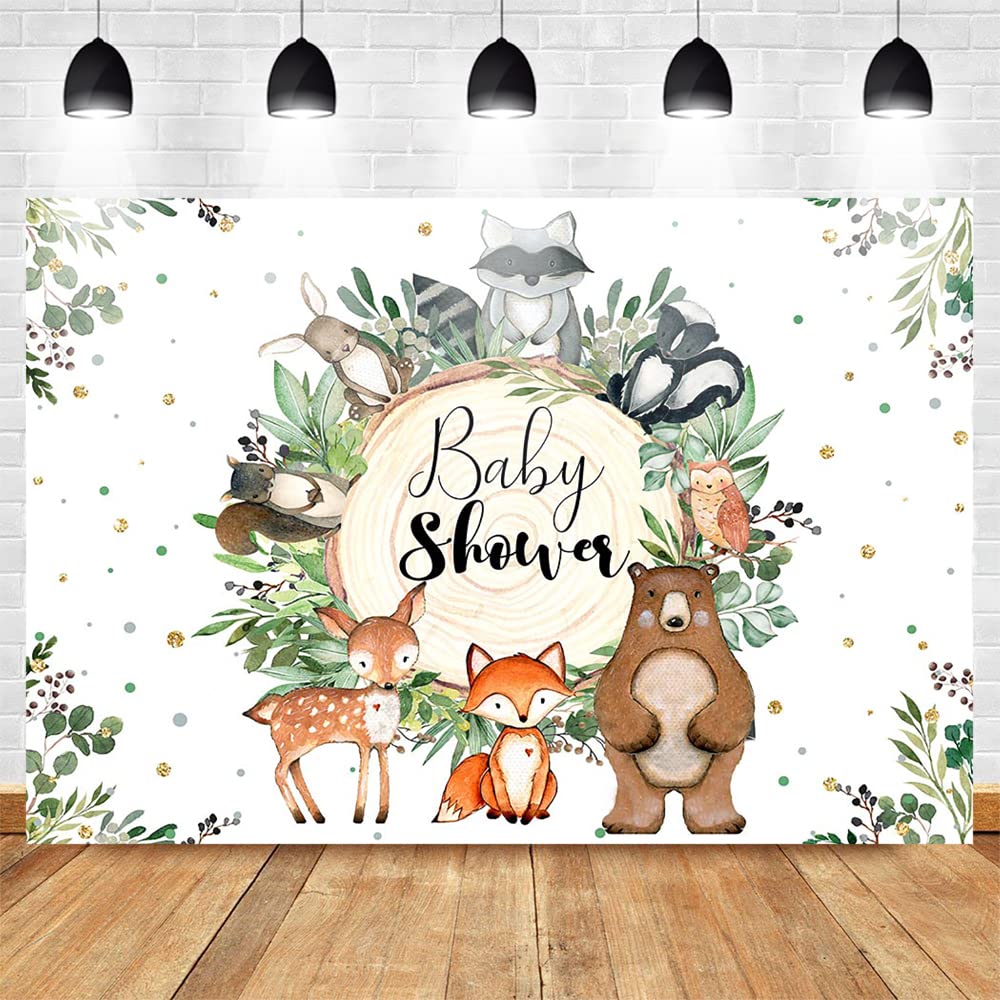 Woodland Baby Shower Backdrop - 10x7ft Forest Animals Theme Party Decoration with Greenery & Cute Creatures for Cake Table, Photo Booth & Nursery Decor | Perfect for Gender Reveal, First Birthday & Baby Shower Events