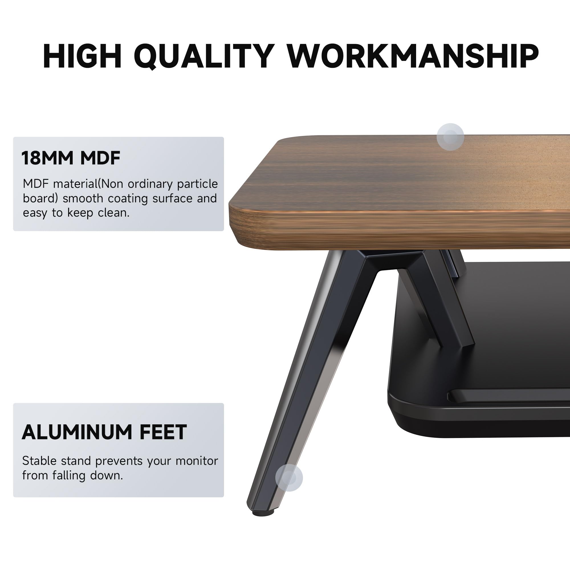 Fenge 108 cm Large Wooden Monitor Stand with 2 Adjustable Height Levels – Heavy Duty Computer Monitor Riser for PC, Laptop, TV & Printer – Supports Up to 50kg – Brown Wood Desktop Organizer – Perfect for Home Office & Gaming Setup