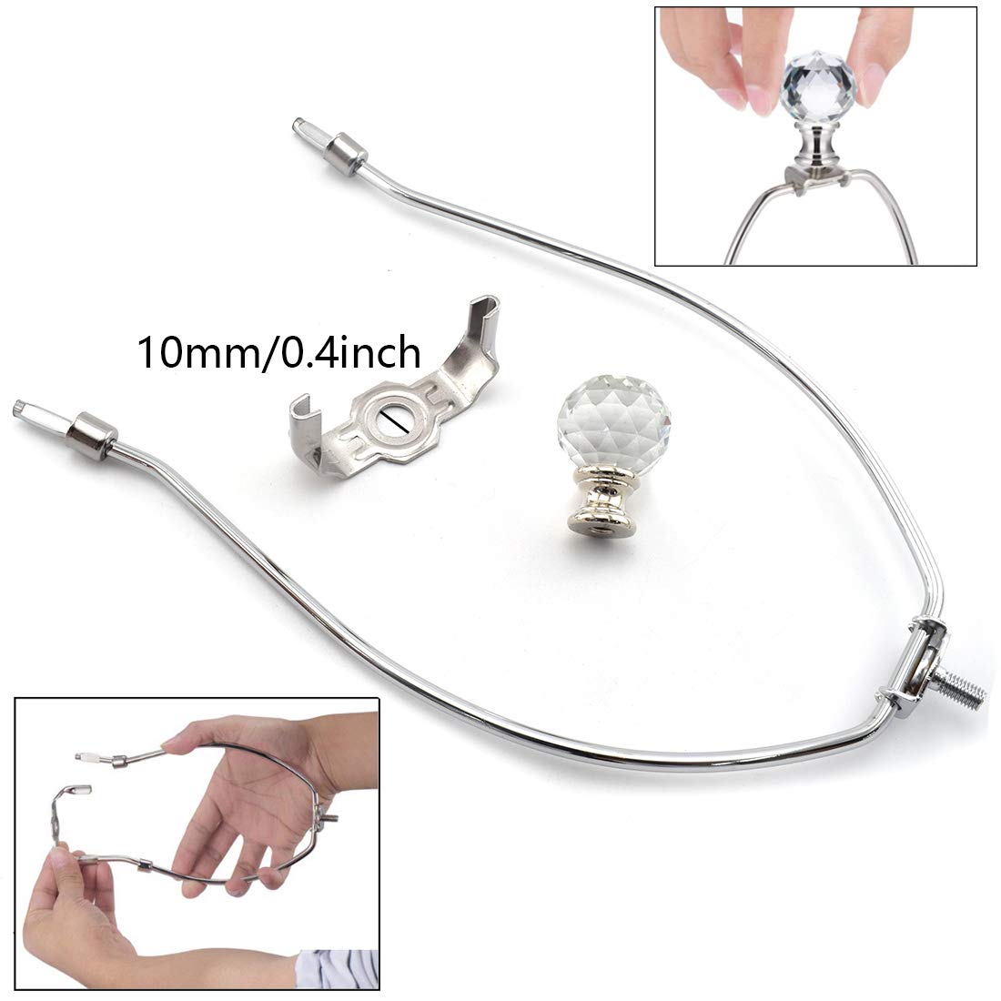 10 Inch Lamp Harp Holder with Crystal Ball Finial Knob - OZXNO Lamp Shade Frame Brackets & Saddle for Table/Floor Lamps - DIY Lighting Replacement Accessory for Living Room, Bedroom, Office Decor