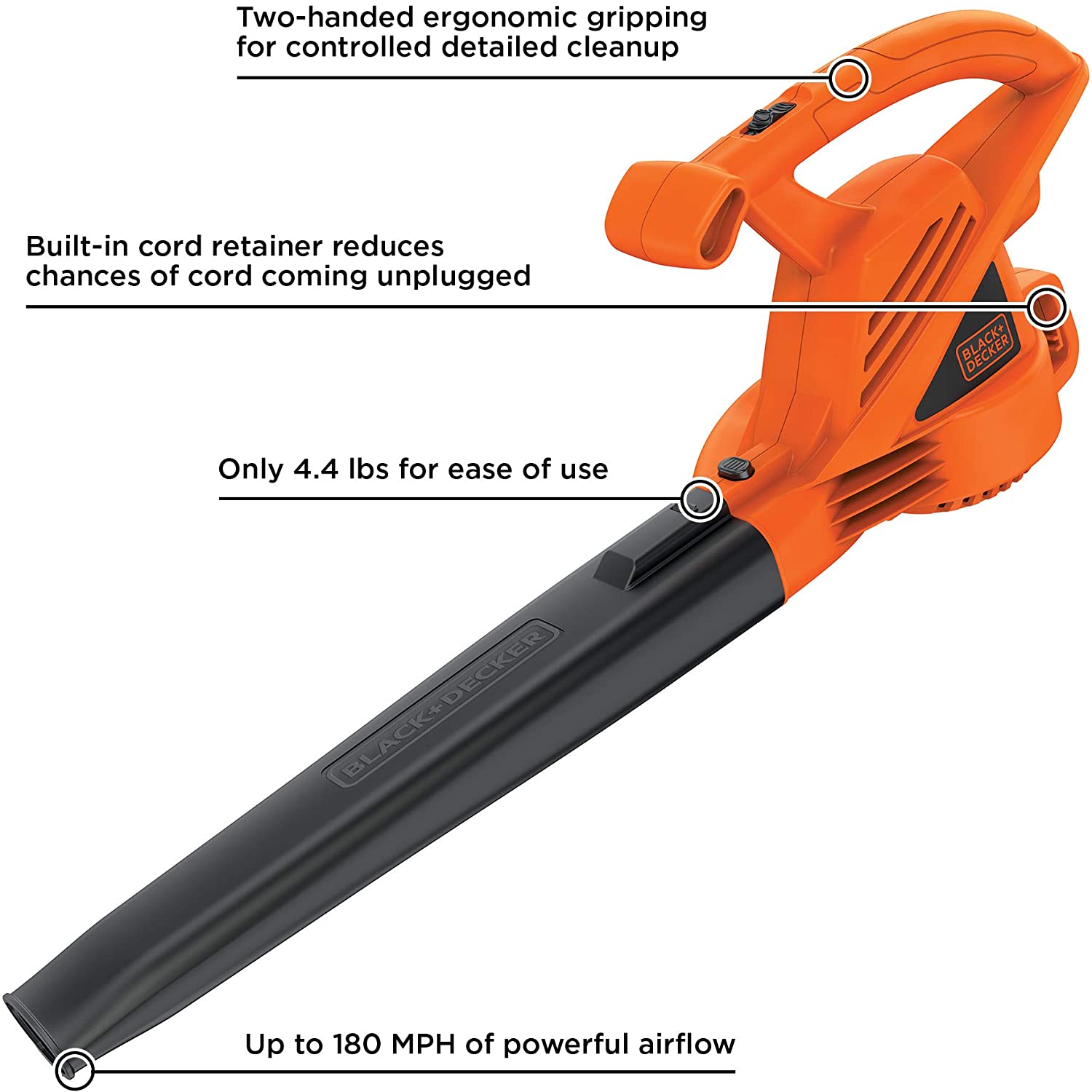 BLACK + DECKER LB700 7 Amp Electric Leaf Blower - Powerful 250 MPH Air Speed for Yard Cleaning, Lawn Care, and Driveway Maintenance
