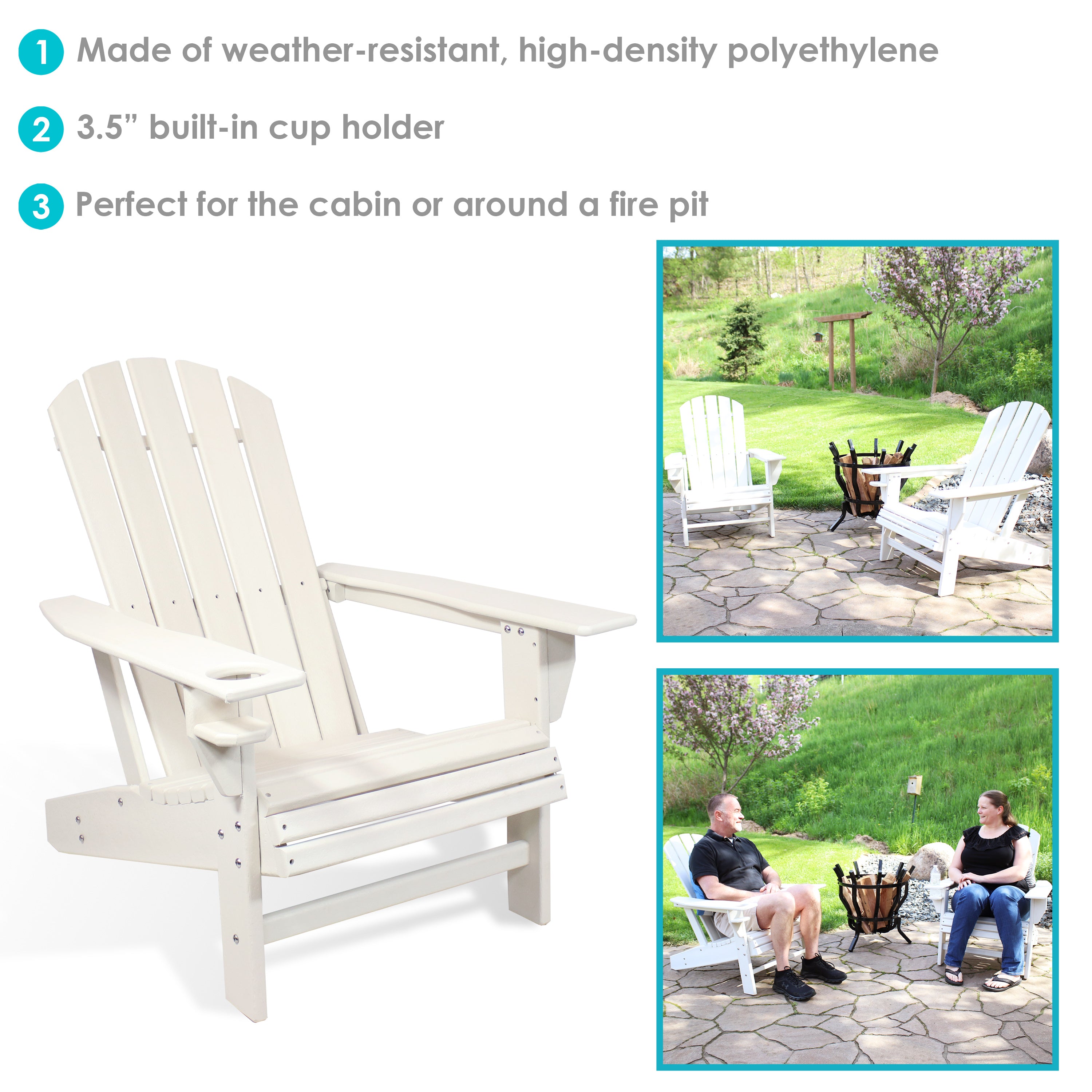Durable All-Weather Lake Style Adirondack Chair with Cup Holder - Perfect for Outdoor Patio, Garden, Beach & Poolside Relaxation