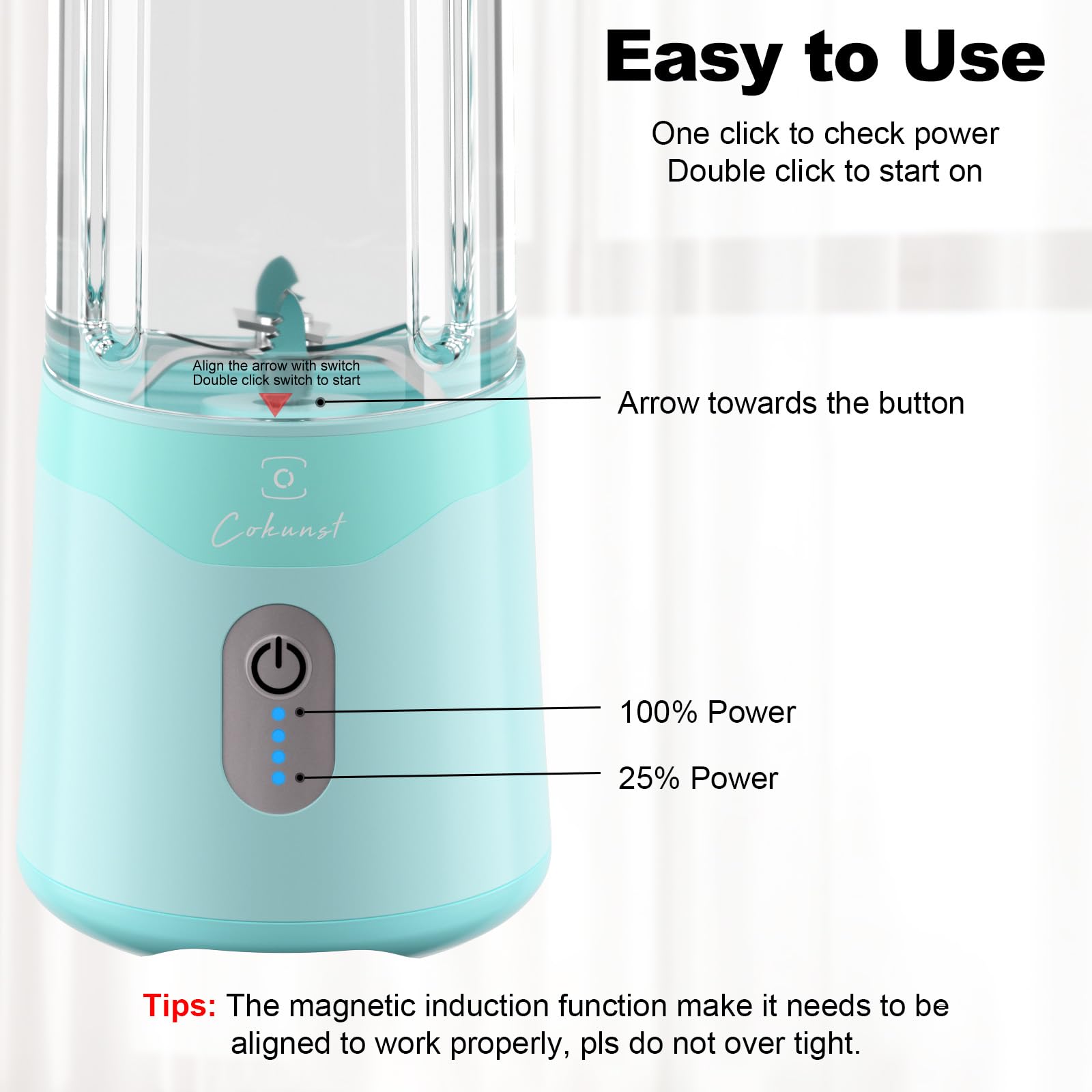 COKUNST 18oz Portable Blender - USB Rechargeable Personal Smoothie Maker with 6 Stainless Steel Blades | Perfect for Protein Shakes, Juicing & Travel | Compact Design with Handle Lid for Gym, Sports & Outdoor Activities