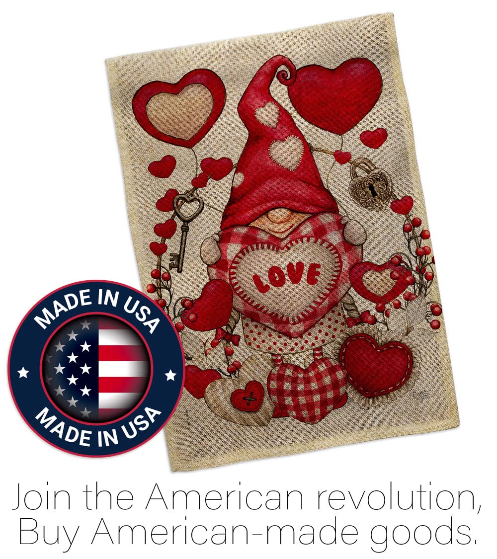 My Valentine Gnome Garden Burlap House Flag Set - Springtime Romantic Couple Decor with Happy Hearts, Double-Sided Outdoor Yard Banner for February Holiday - Made in USA | Perfect for Valentine's Day, Garden Decor, and Front Porch Displays