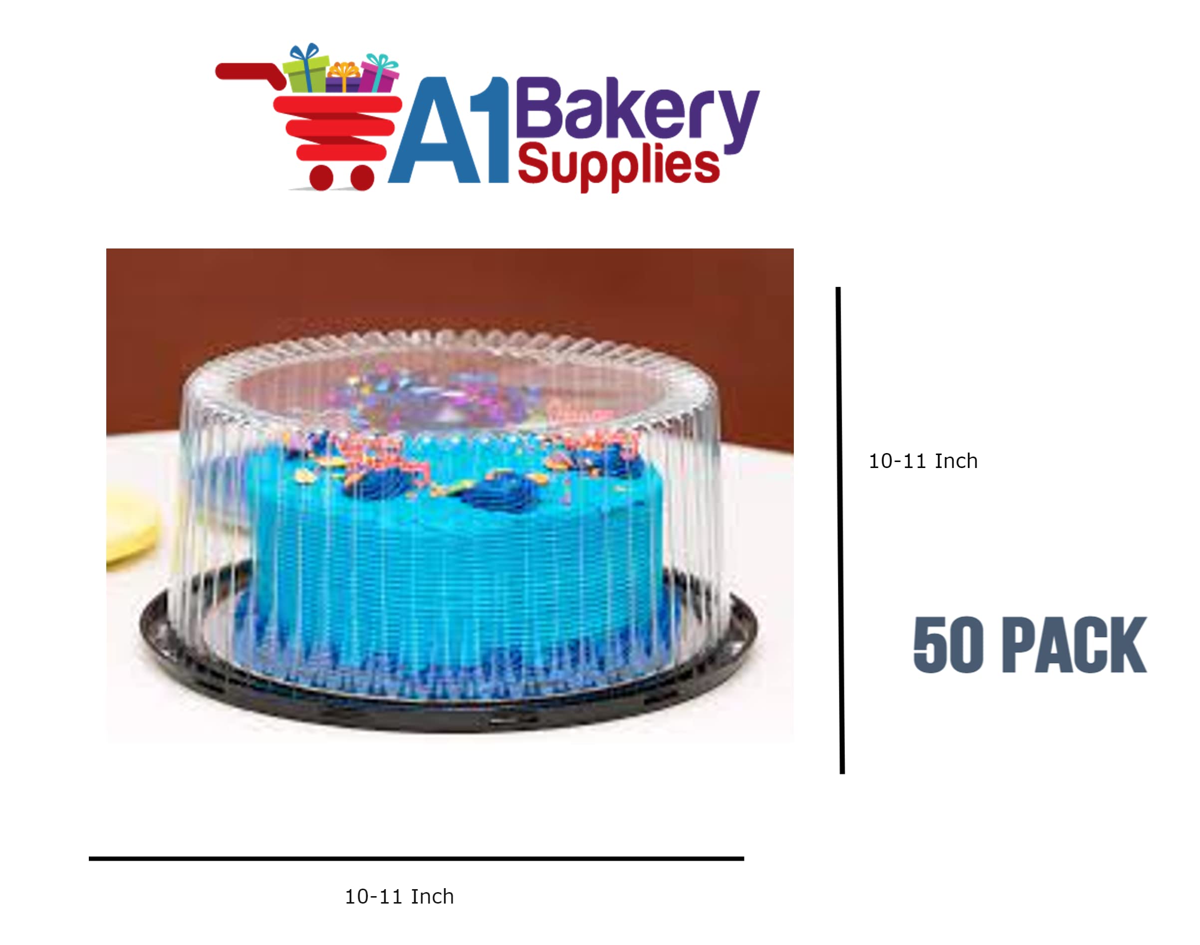 A1 Bakery Supplies 10-11 Inch Clear Cake Dome with Base - 50 Pack Double Layer Display & Storage Container for Wedding, Birthday, and Dessert Showcase