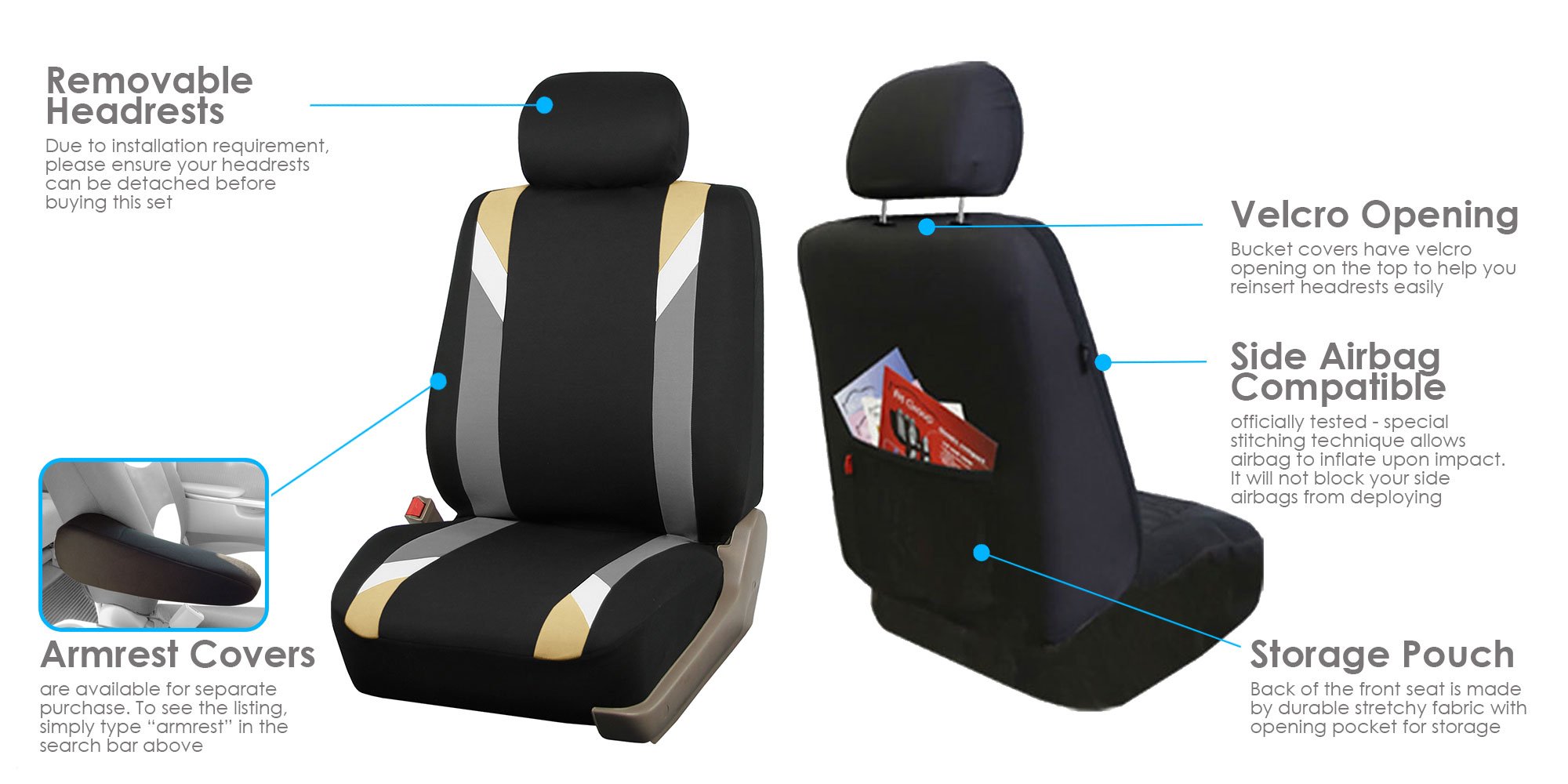 Premium Universal Car Seat Covers Full Set - FH Group Airbag Compatible Split Rear Design Beige Modern Interior Accessories for Cars, Trucks & SUVs | Perfect for Daily Commute, Road Trips & Vehicle Protection