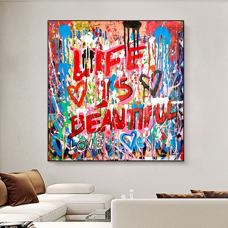 Graffiti Follow Your Dreams Canvas Wall Art - Inspirational Home Decor for Living Room, Bedroom & Office - Motivational Urban Street Art Painting