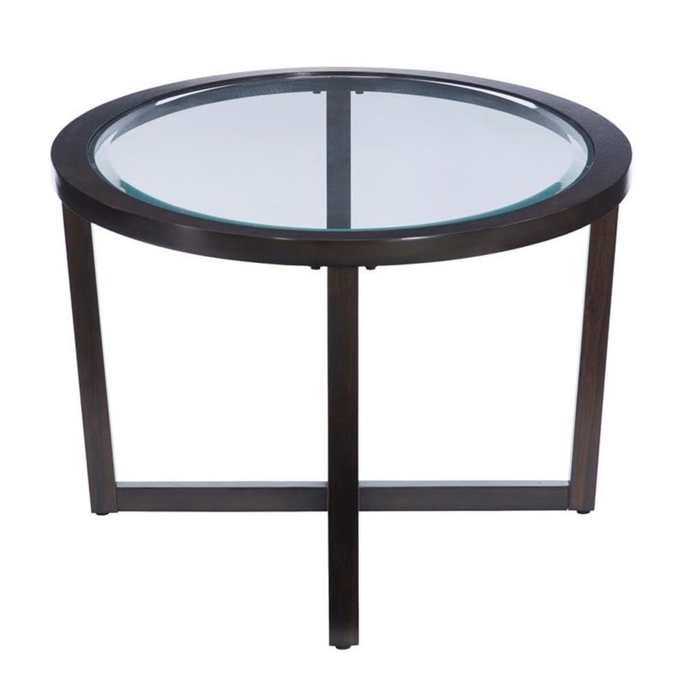Pemberly Row 3-Piece Round Coffee Table Set with Glass Top - Wooden Living Room Furniture (1 Coffee Table + 2 End Tables) in Rich Umber Finish - Perfect for Small Spaces, Apartments & Cozy Living Rooms