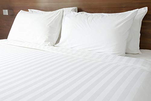 Luxury 5-Piece Duvet Cover Set - 100% Pure Combed Cotton 1500 Thread Count King Size Bedding with Button Closure & Corner Ties (Cal King/King, White Stripe) - Perfect for Master Bedroom, Guest Room & Hotel Decor