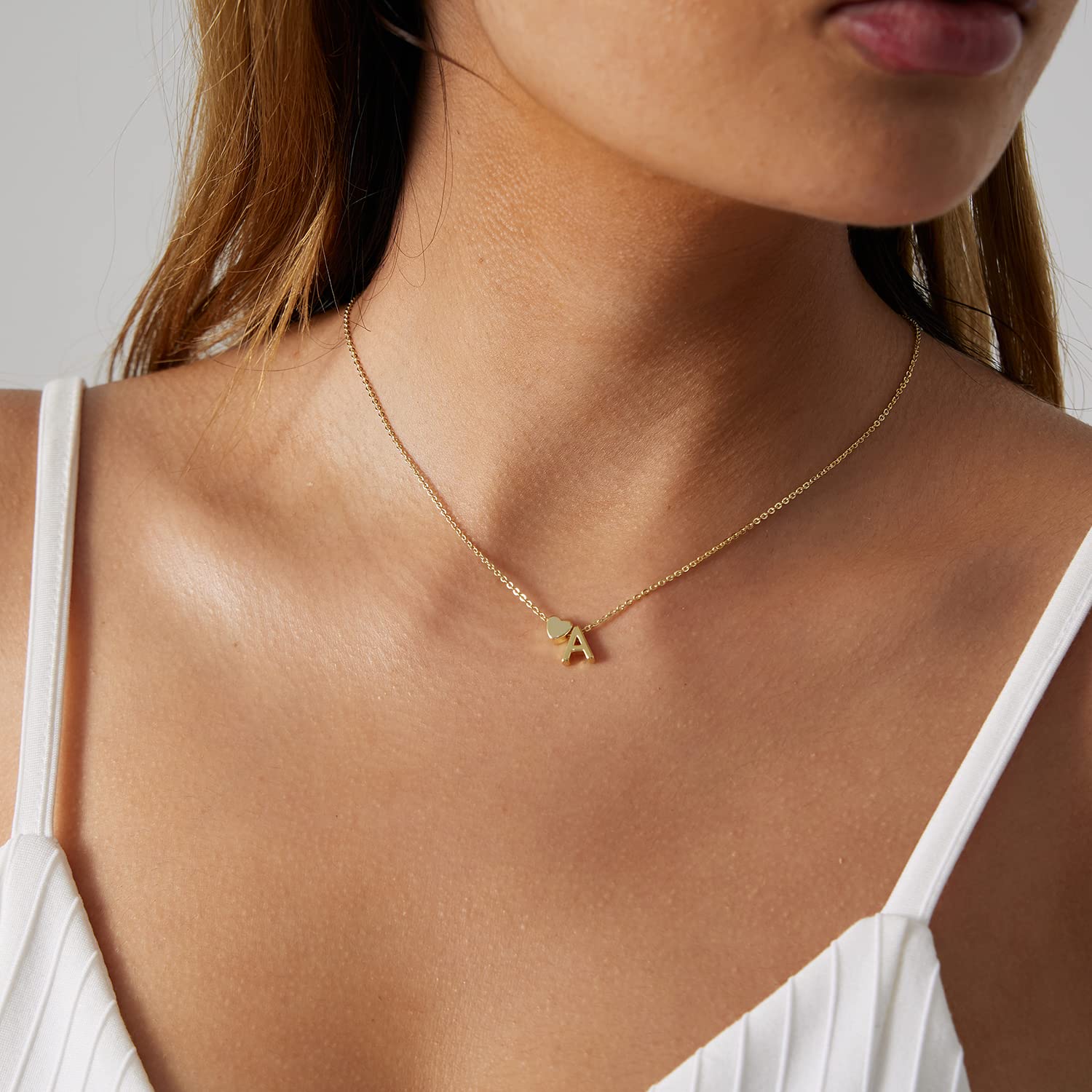 14K Gold Plated Personalized Initial Necklace for Women - Dainty Heart Letter Pendant with Tiny Name Charm | Perfect Gift for Birthday, Anniversary & Valentine's Day