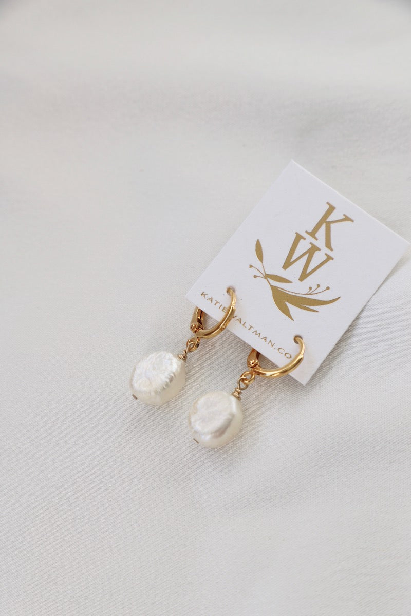 KESHI Pearl Nugget Huggie Earrings for Women - Elegant Pearl Studs for Everyday Wear, Date Night & Special Occasions