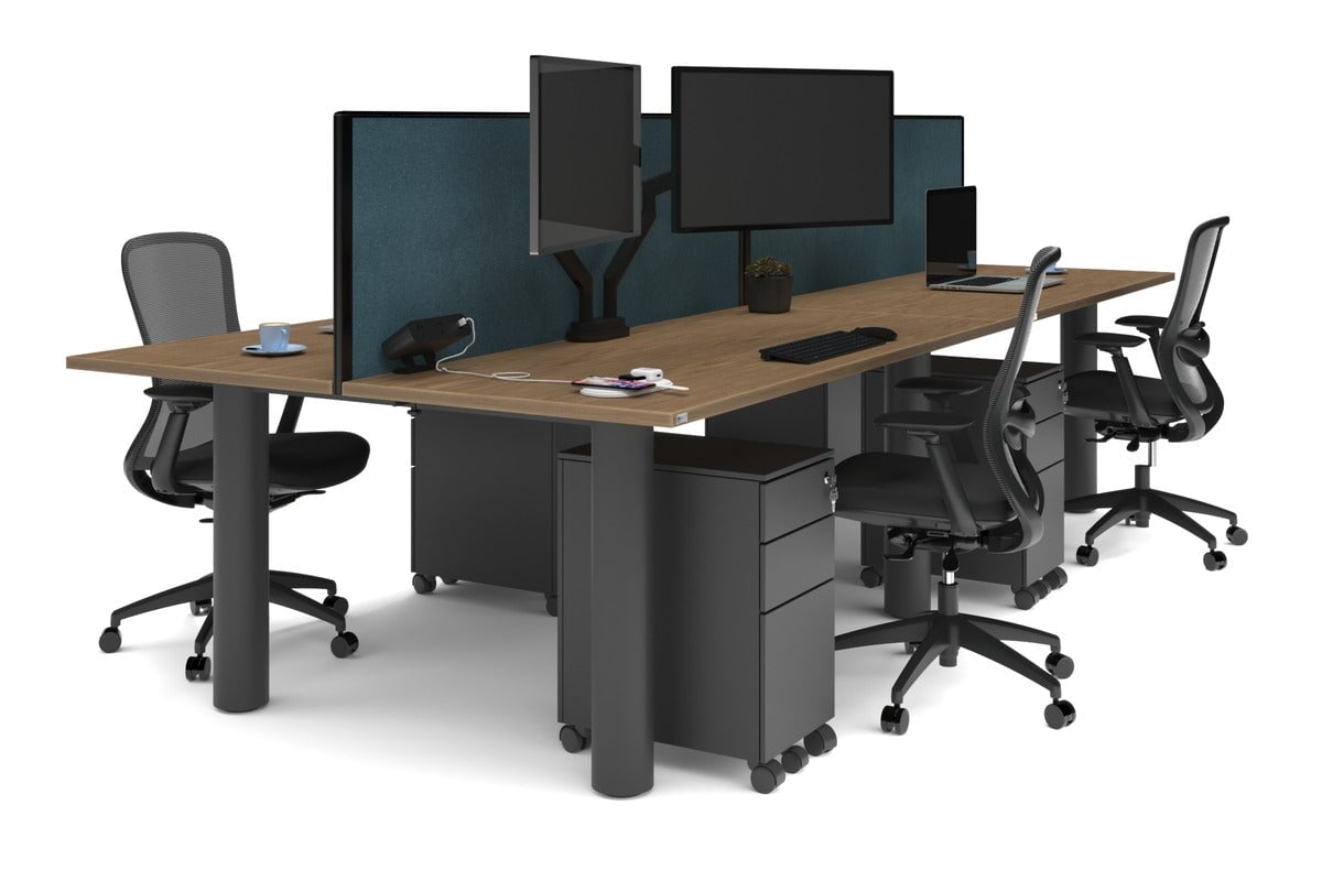 Quadro Cylinder Leg 4-Person Office Workstation Desk [1600L x 700W] - Modern Office Furniture for Team Collaboration & Productivity