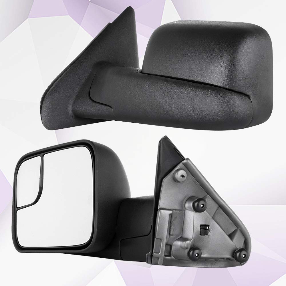 2002-2008 Dodge Ram 1500 & 2003-2009 Ram 2500/3500 Towing Mirrors - Manual Adjust Non-Heated Pair (LH+RH) - Perfect for Trailering, RV Towing & Heavy-Duty Hauling