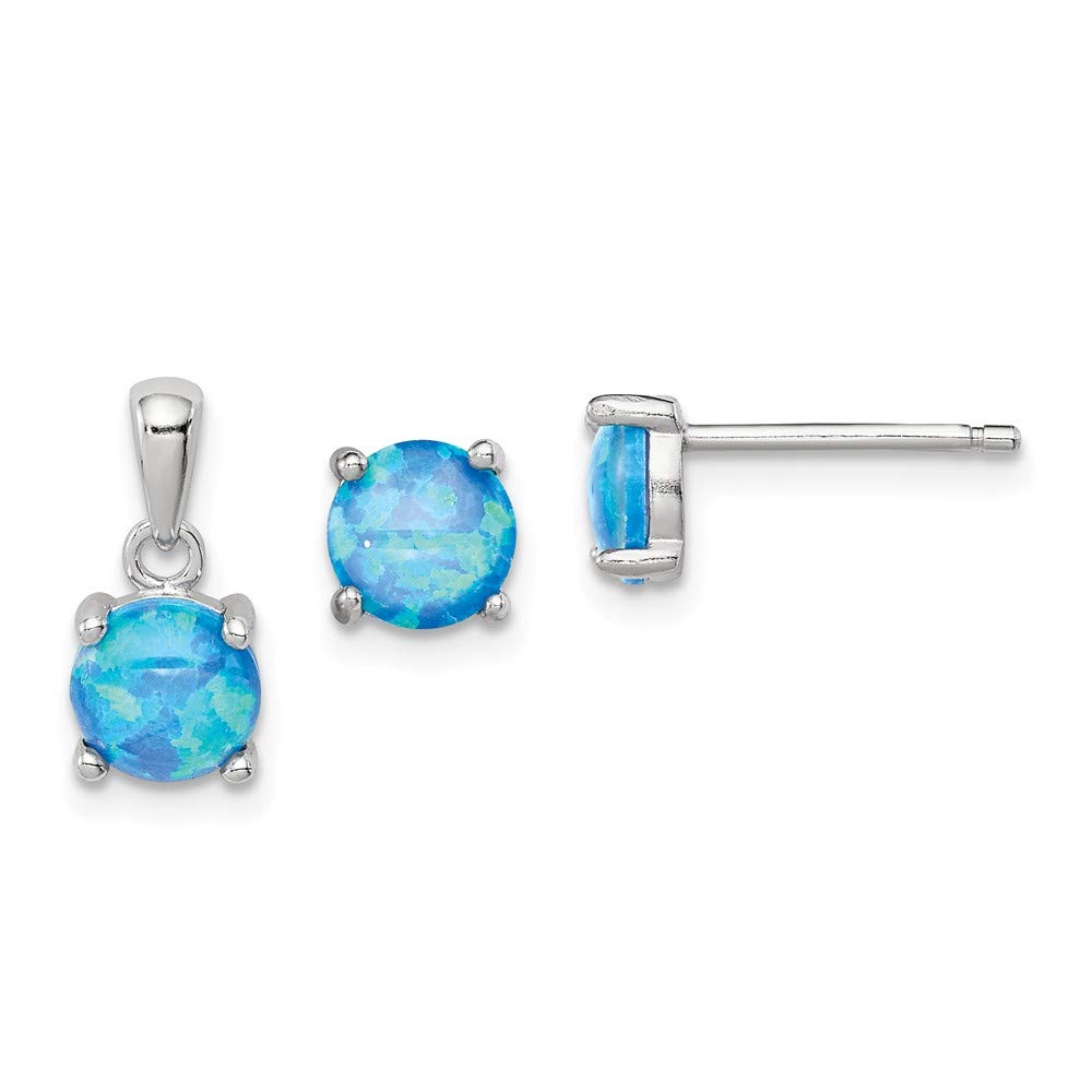 Beautiful Sterling Silver Created Opal Pendant & Earring Set - Elegant Jewelry Gift for Women - Perfect for Weddings, Parties & Special Occasions