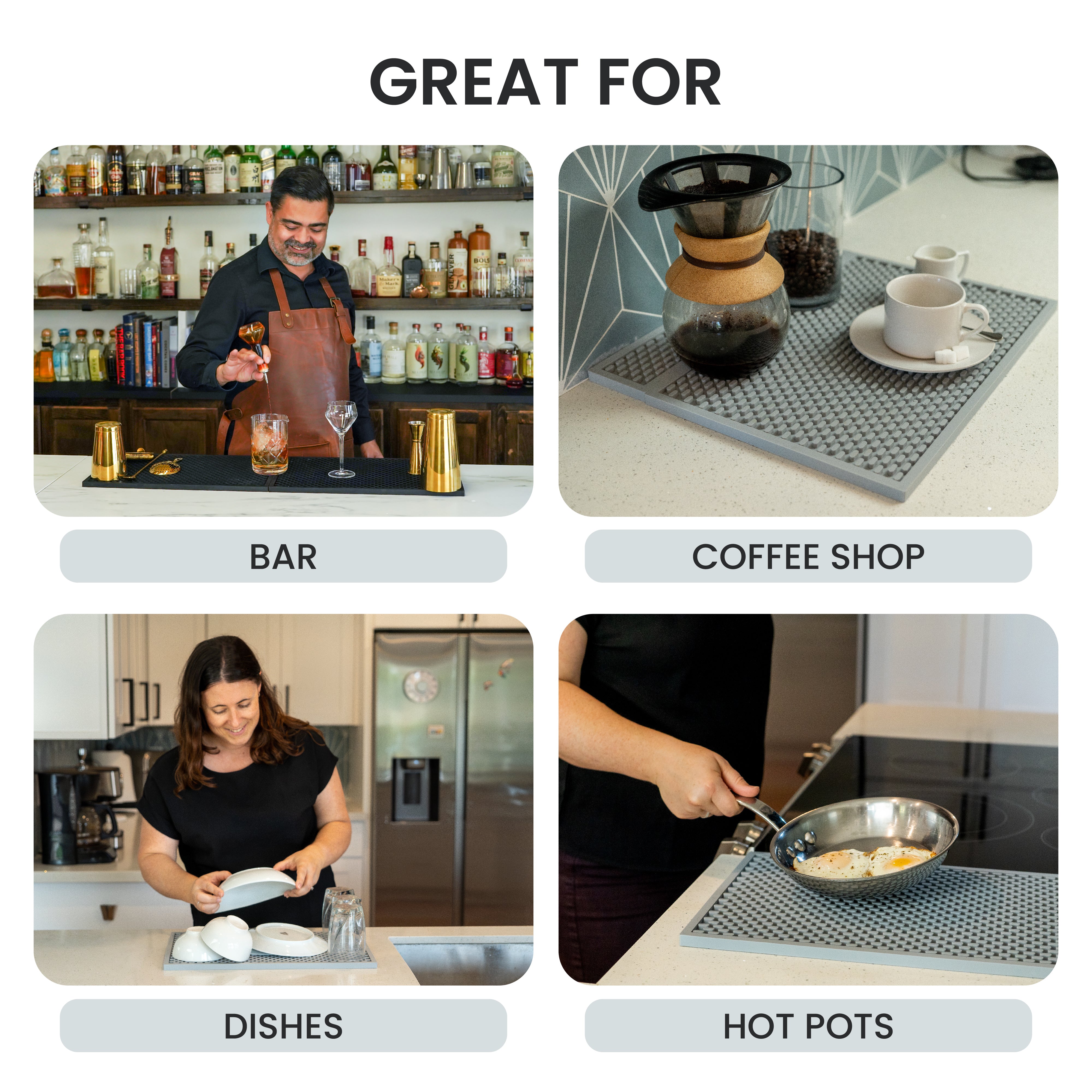 Premium Black Silicone Bar Mat - Non-Slip, Heat-Resistant & Easy to Clean - Perfect for Bartending, Mixing Cocktails & Kitchen Counter Protection