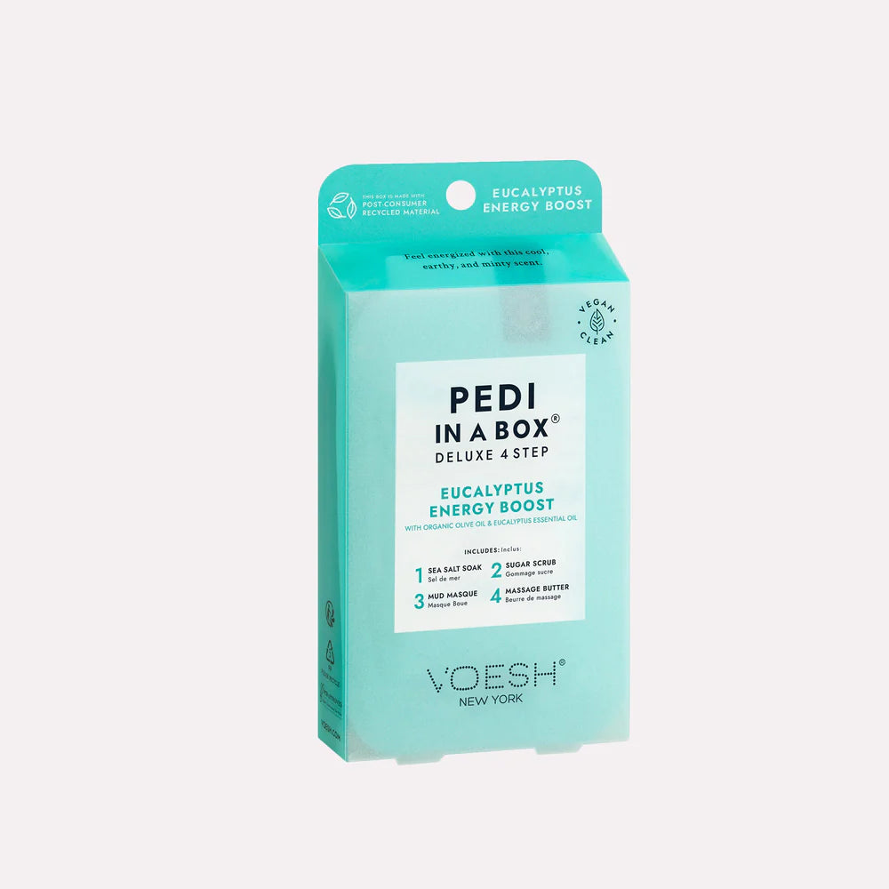 Voesh Pedi in a Box Deluxe 4-Step Eucalyptus Energy Boost Foot Spa Kit - At-Home Pedicure Treatment for Soft, Smooth Feet - Perfect for Relaxation & Self-Care Days