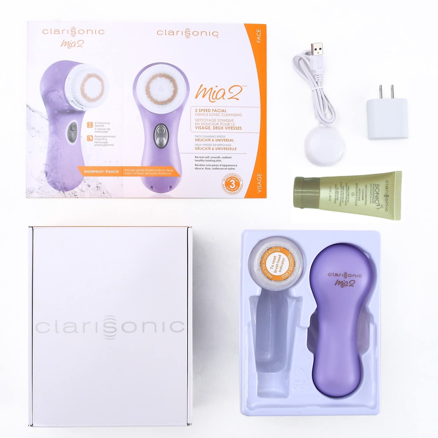 Clarisonic Mia 2 Sonic Facial Cleansing Brush - Deep Pore Cleaner for Acne & Blackheads | Rechargeable Skin Care Device with 2 Speeds | Perfect for Daily Face Wash Routine & Travel (Lavender) | Use for Gentle Exfoliation & Makeup Removal