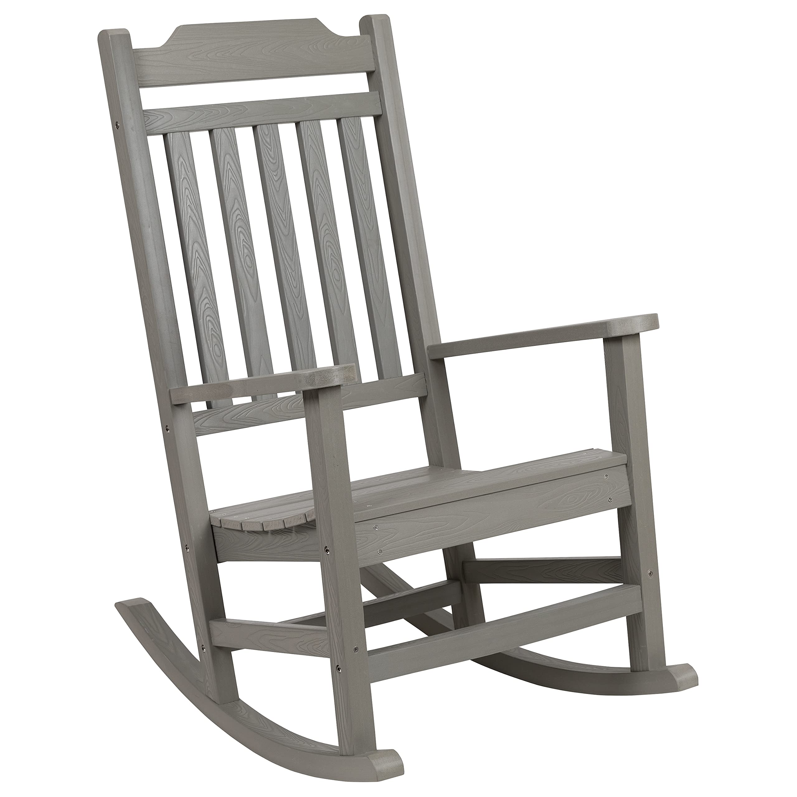 Merrick Lane Hillford All-Weather Rocking Chair - Gray Poly Resin Indoor/Outdoor Patio Rocker - Perfect for Porch, Deck, Garden & Sunroom Relaxation