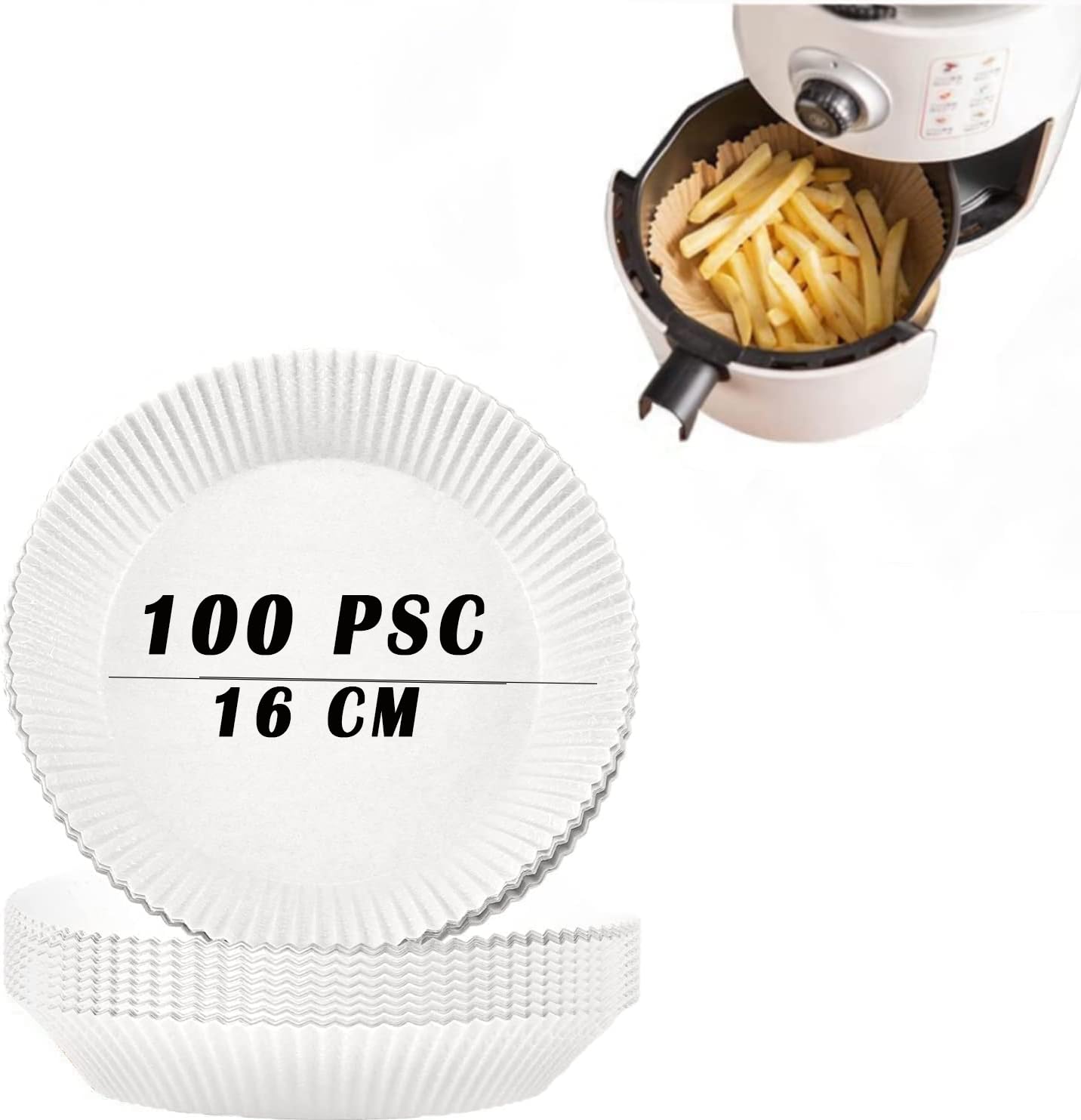 100PCS Non-Stick Air Fryer Paper Liners - 6.3 Inch Round Disposable Baking Sheets for Oil-Proof Cooking, Roasting & Microwaving | Perfect for Air Fryers, Baking, Meal Prep & Healthy Cooking