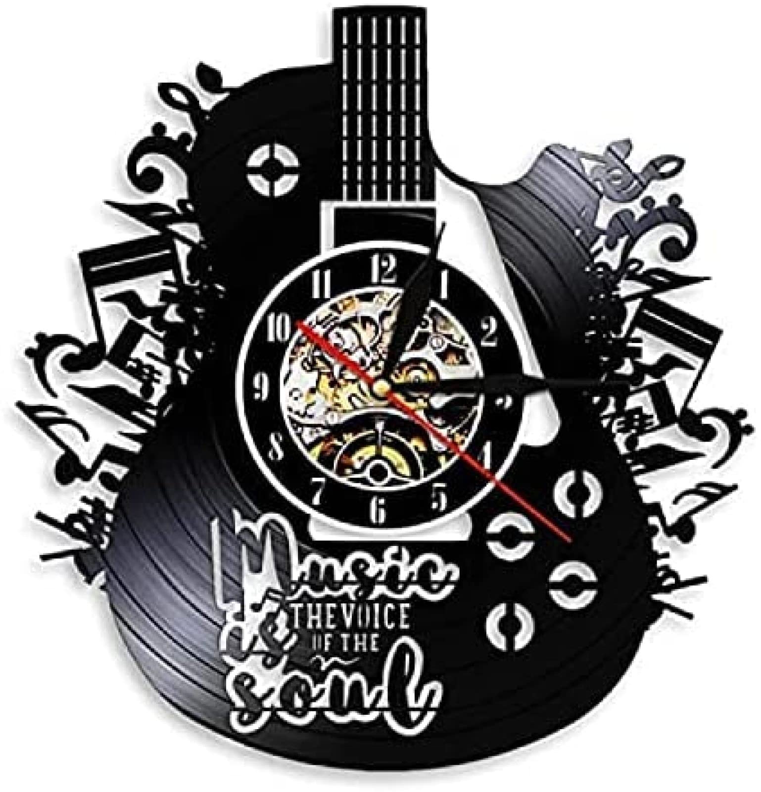 12 Inch Acoustic Guitar Wall Clock - Vinyl Record Design, Silent Quartz Movement, Perfect for Home Bar & Music Room Decor (30CM)