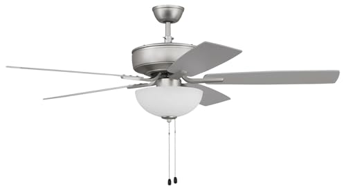 Craftmade P211BN5-52BNGW Pro Plus 52 Inch Ceiling Fan with LED Light Kit, Pull Chain Control, 5 Reversible Blades in Brushed Nickel/Greywood Finish - Perfect for Living Room, Bedroom & Outdoor Spaces