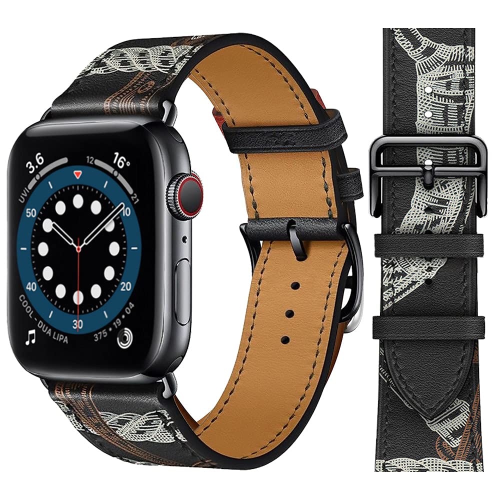 Genuine Leather Band for Apple Watch 38mm 40mm 41mm 42mm 44mm 45mm - Compatible with Series 7/6/5/4/3/2/1/SE - Premium Replacement Strap for Work, Gym & Everyday Wear