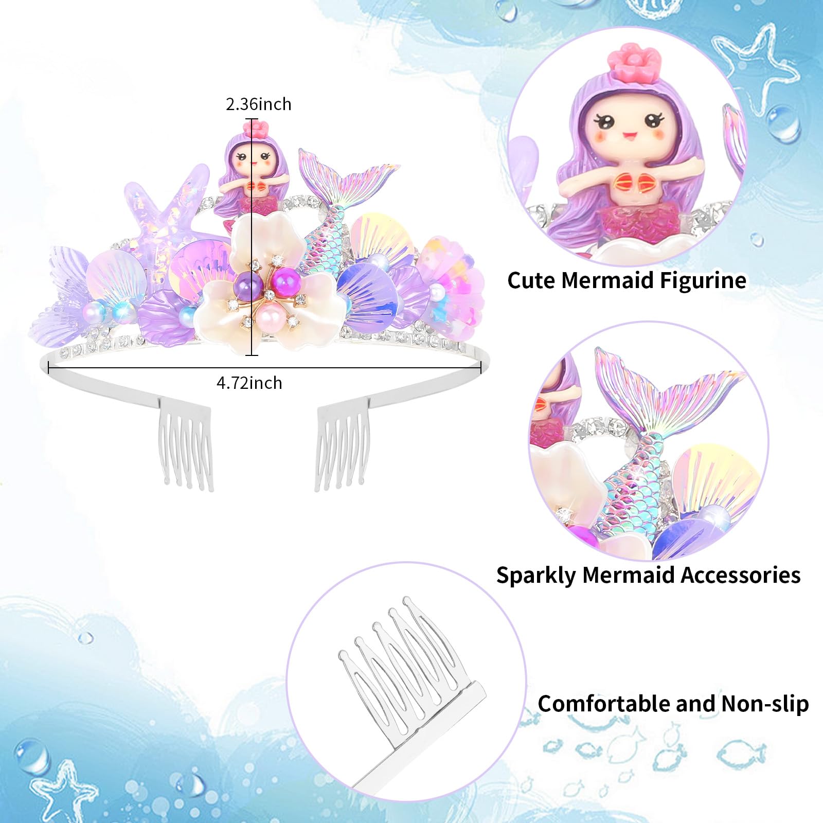 Mermaid Crown Headband - Elegant Fish Scale & Seashell Hair Accessory for Women & Girls | Perfect for Birthday Parties, Costumes & Themed Events | Purple