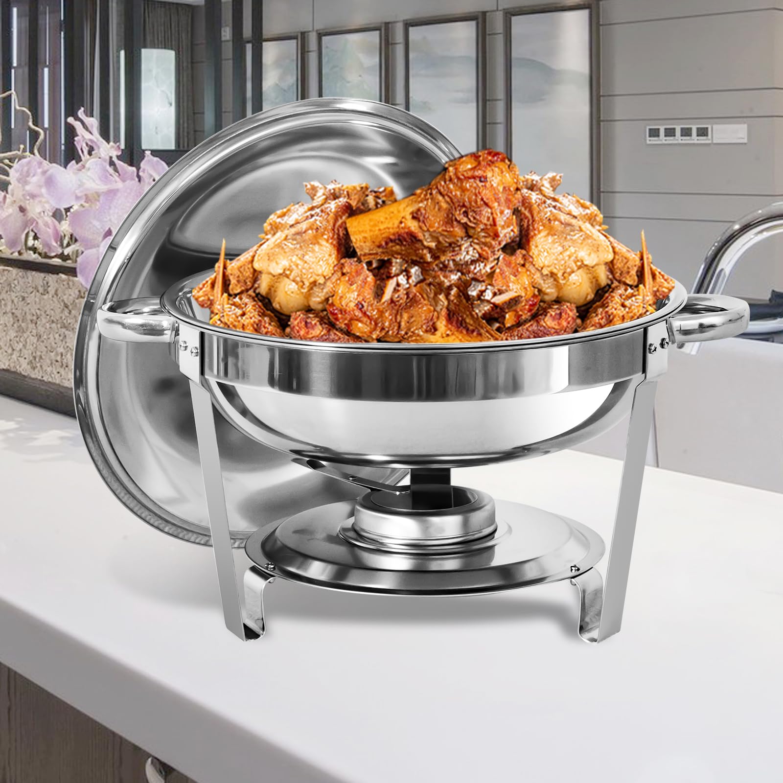 8-Piece Stainless Steel Chafing Dish Buffet Set with Covers & Folding Stand - Food Warmers for Catering, Weddings, Parties & Banquets | Perfect for Buffet Serving, Events & Large Gatherings