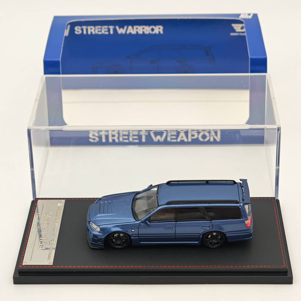 1:64 Scale Street Weapon Nissan Stagea Skyline GT-R R34 Wagon Racing Blue Diecast Model Car - Collectible Toy for Racing Enthusiasts & Display Showcase