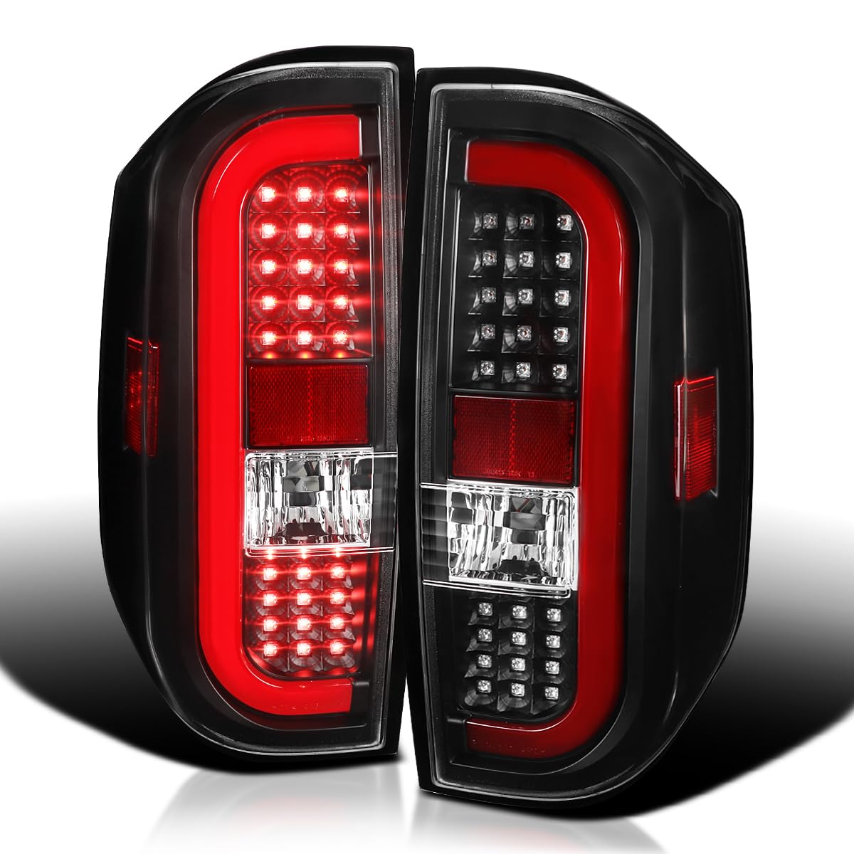 Spec-D Tuning Black Full LED Strip Tail Lights with Red Sequential LED Bar - Compatible with 2014-2021 Toyota Tundra (Left + Right Pair Assembly) - Upgrade Your Truck's Style & Safety for Night Driving