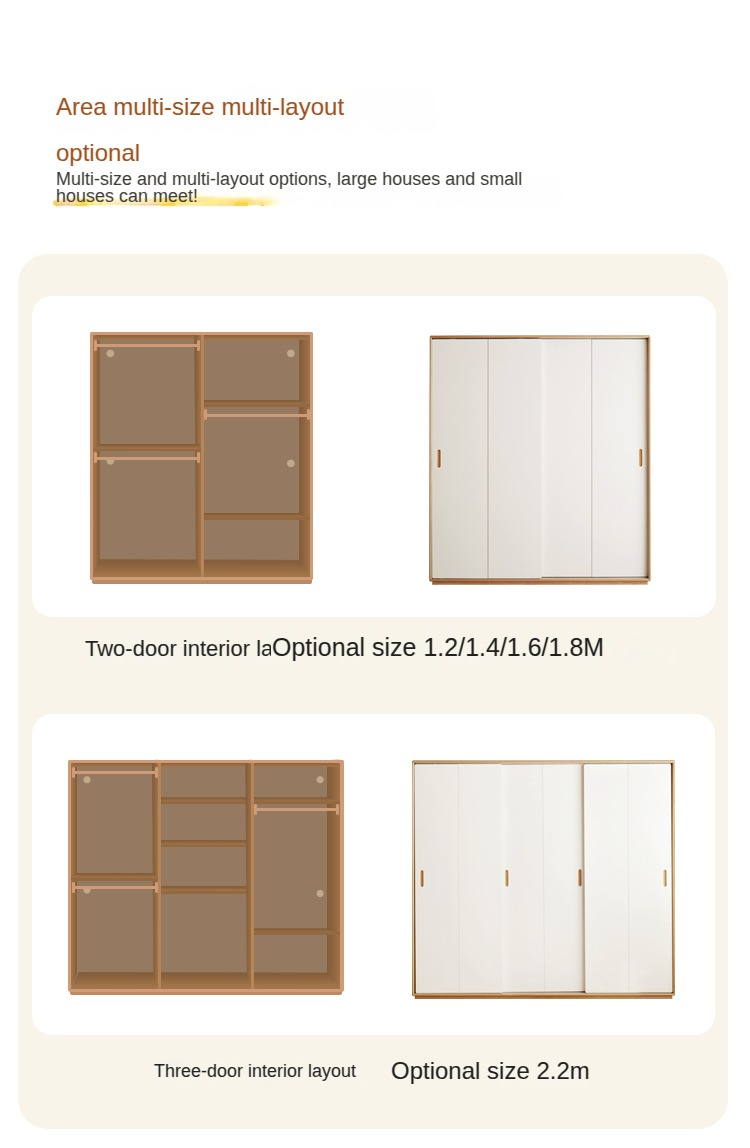 Solid Wood Beech & Poplar Nordic Sliding Door Wardrobe - Modern Closet for Bedroom, Living Room, and Entryway Storage