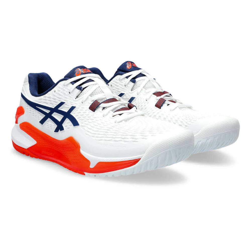 ASICS Gel Resolution 9 Men's Tennis Shoes - White/Blue/Orange - High-Performance Court Shoes for Competitive Play & Training - Perfect for Hard Court Tennis Matches & Gym Workouts