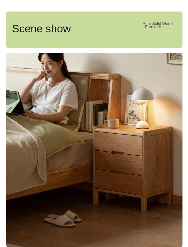 Solid Oak Wood Nightstand - Modern Nordic Style Bedside Table for Bedroom, Living Room, or Office