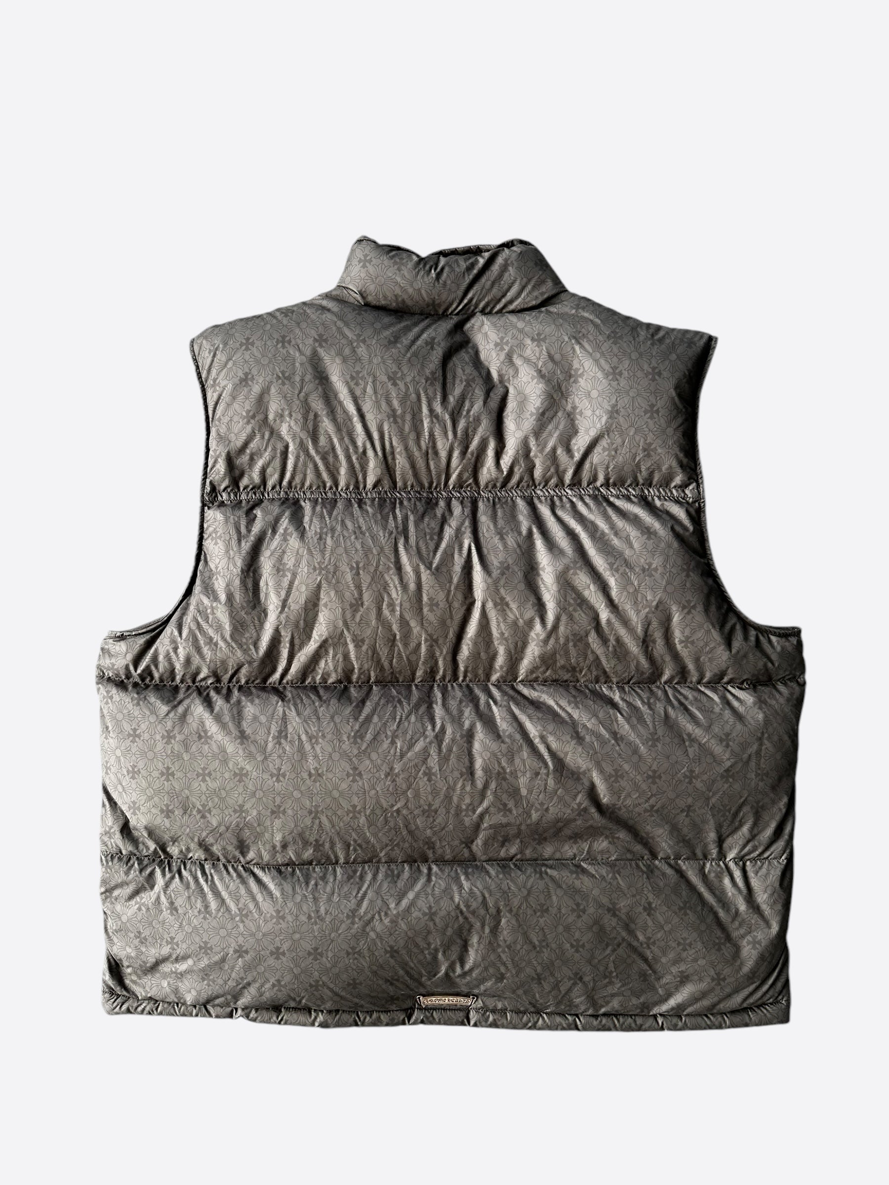 Chrome Hearts Olive Cross Jacquard Puffer Vest for Men & Women - Stylish Winter Warm Quilted Jacket for Outdoor Activities & Fashion Streetwear