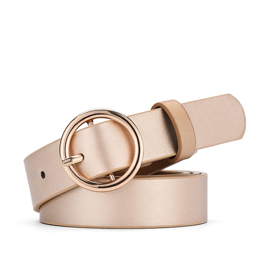 Stylish Unisex PU Leather Belt with Metal Round Buckle - Adjustable Waist Belt for Men & Women - Perfect for Casual Wear, Office Outfits and Jeans Fashion