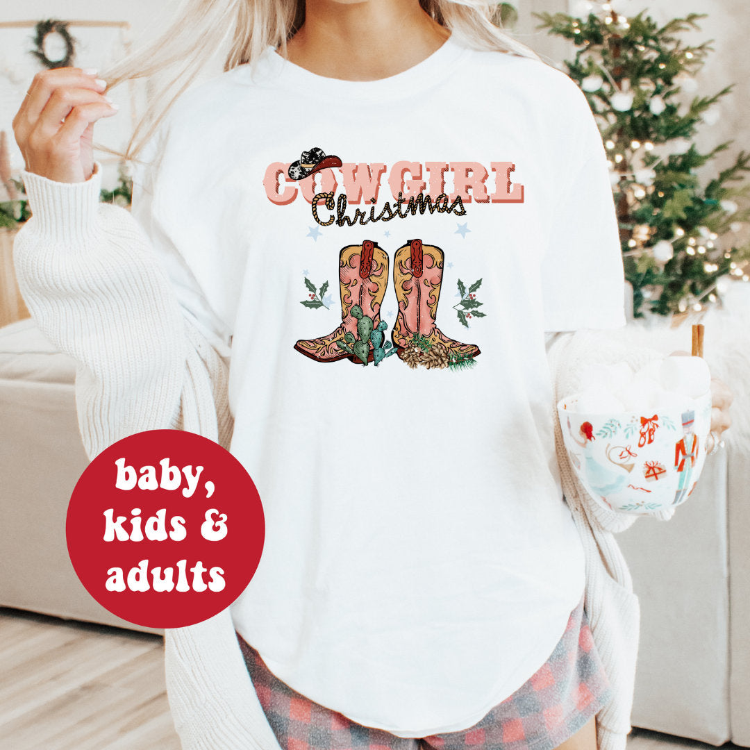 Country Cowgirl Christmas T-Shirt - Festive Holiday Tee for Women | Multiple Colors Available | Perfect for Parties, Gifts & Western-Themed Events