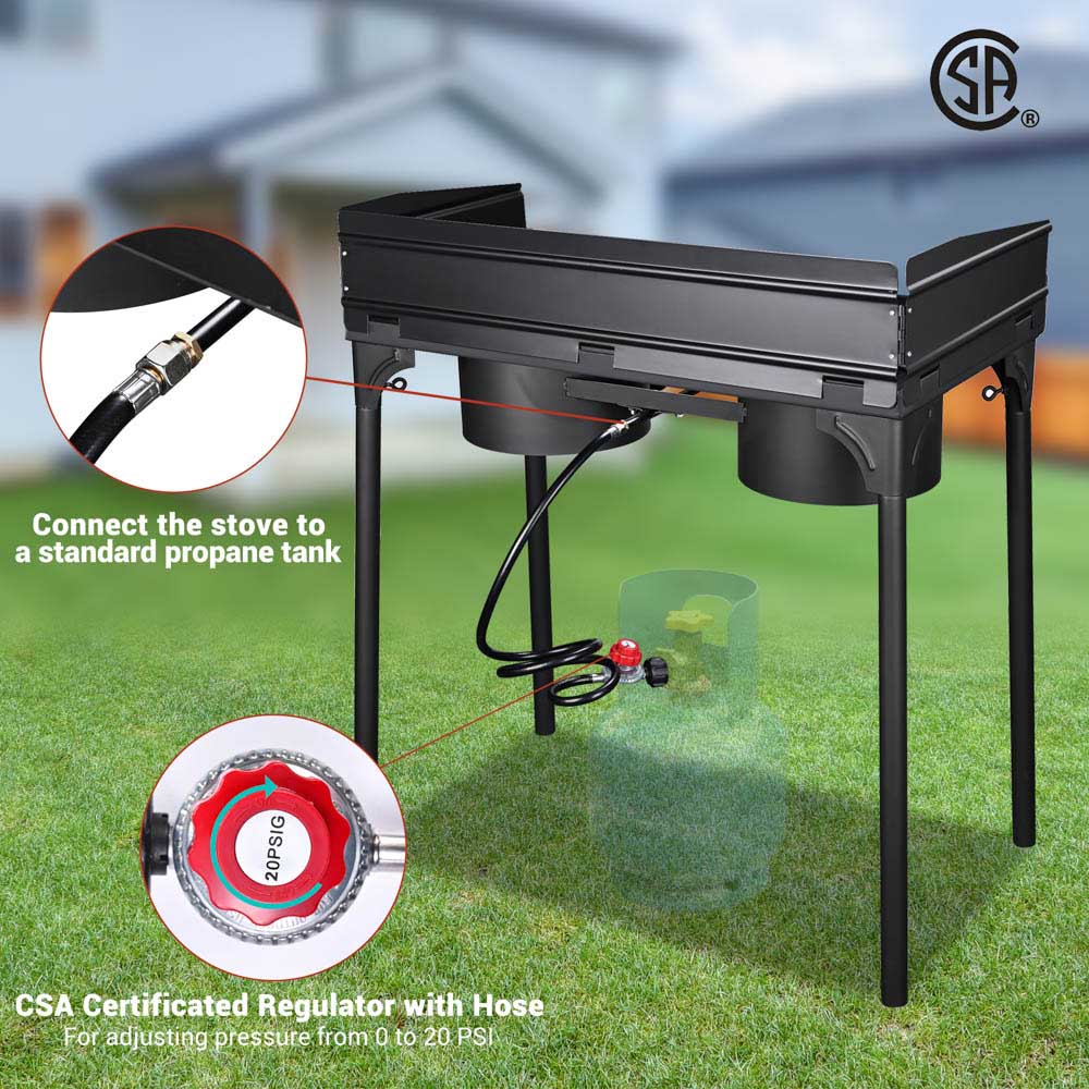 High-Powered 150,000 BTU Outdoor Propane Burner with Stand & Wind Guard - Perfect for Camping, Backyard BBQs, and Outdoor Cooking
